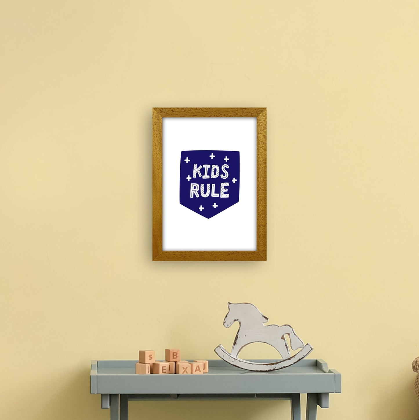 Kids Rule Navy Super Scandi Art Print by Pixy Paper A4 Print Only