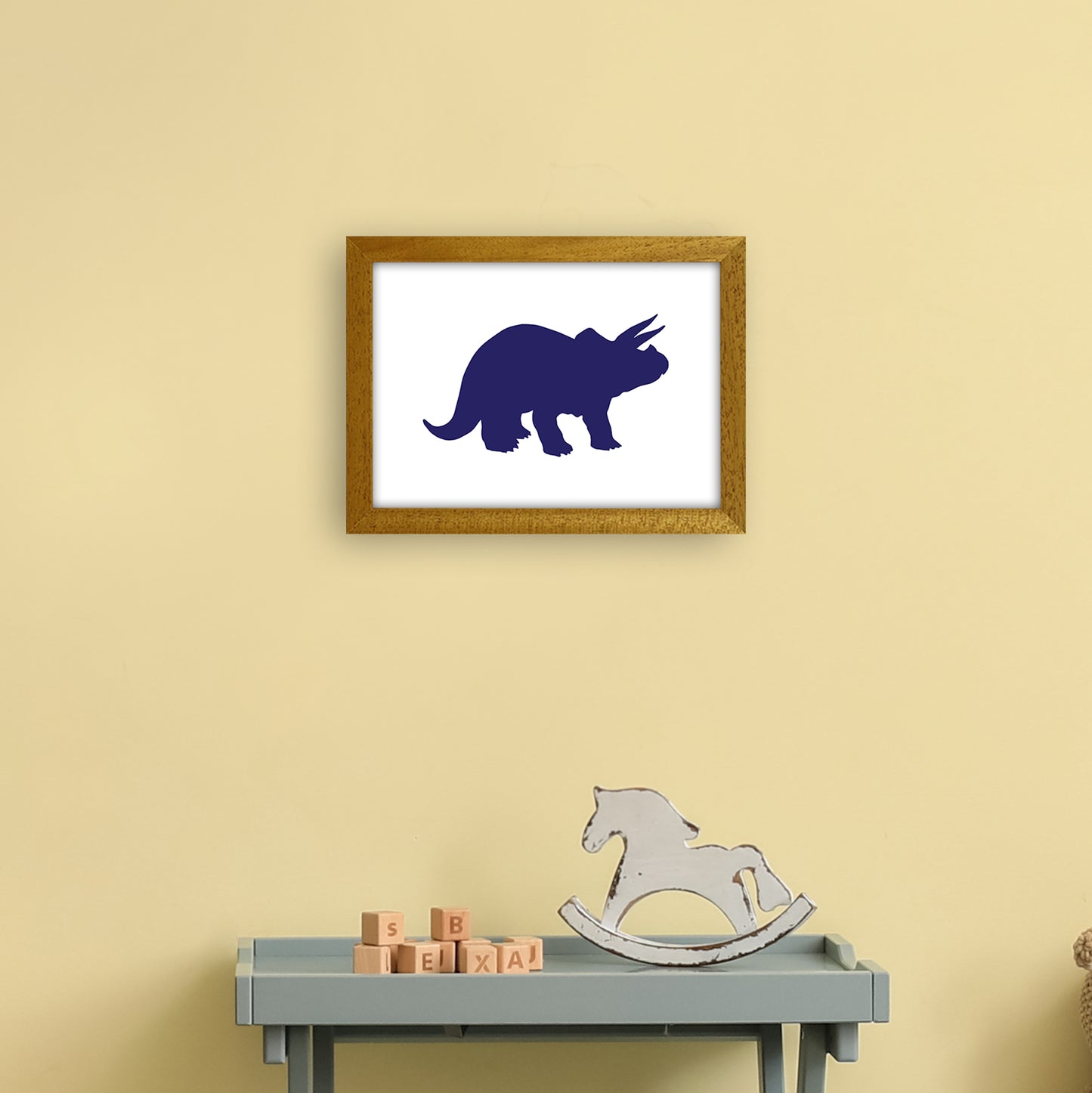 Triceratops Navy Art Print by Pixy Paper A4 Print Only