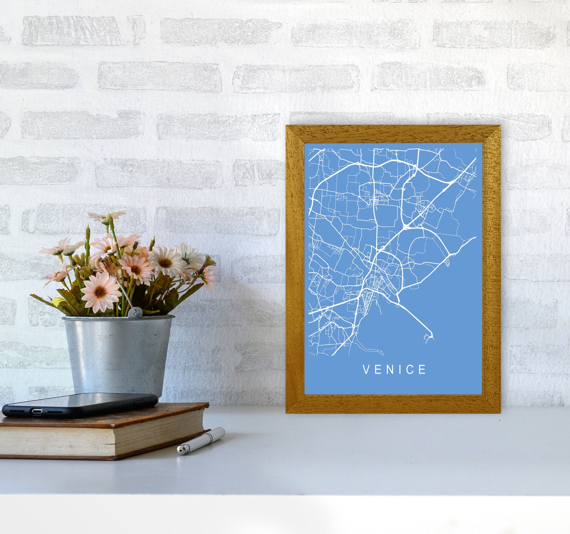 Venice Map Blueprint Art Print by Pixy Paper A4 Print Only