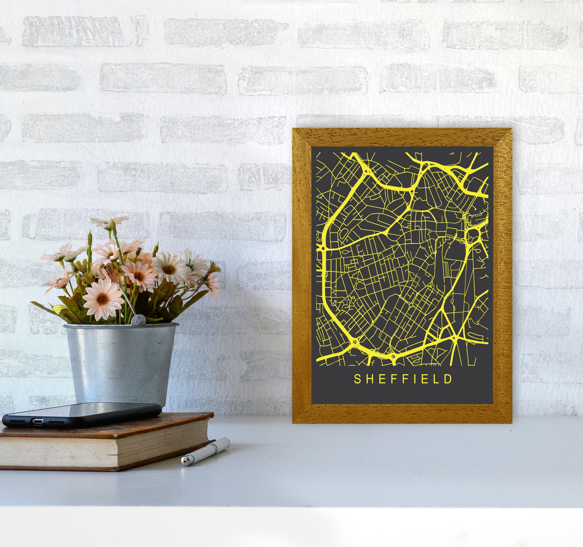 Sheffield Map Neon Art Print by Pixy Paper A4 Print Only