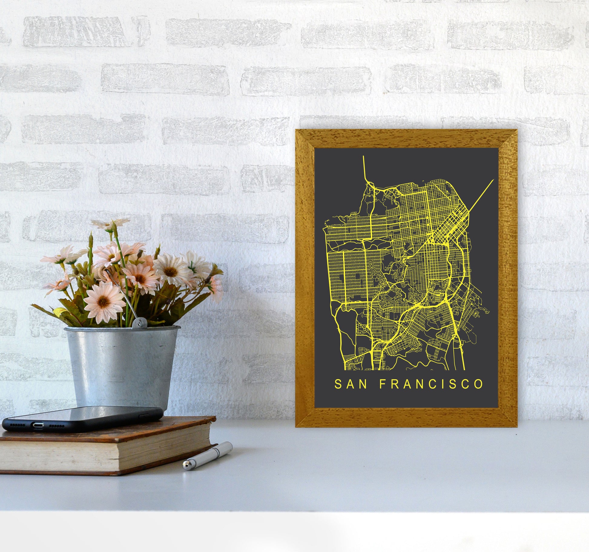 San Francisco Map Neon Art Print by Pixy Paper A4 Print Only