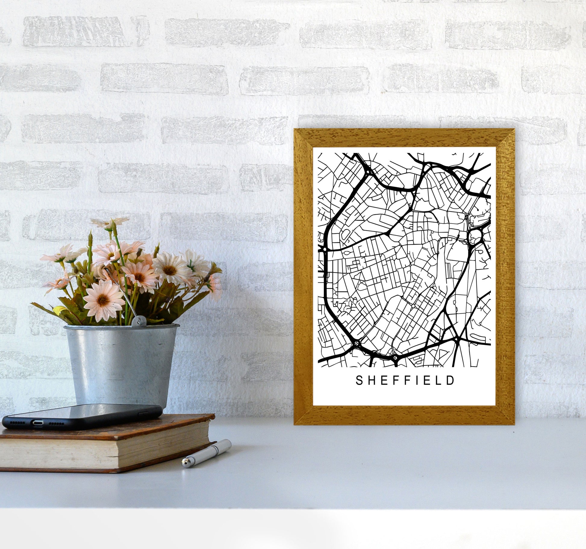 Sheffield Map Art Print by Pixy Paper A4 Print Only