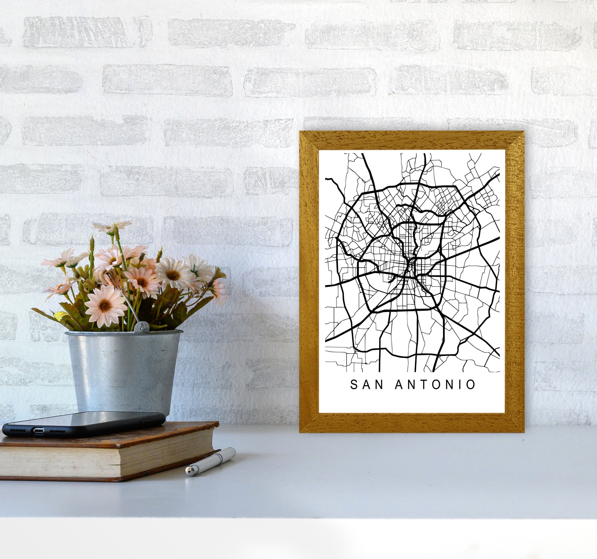 San Antonio Map Art Print by Pixy Paper A4 Print Only