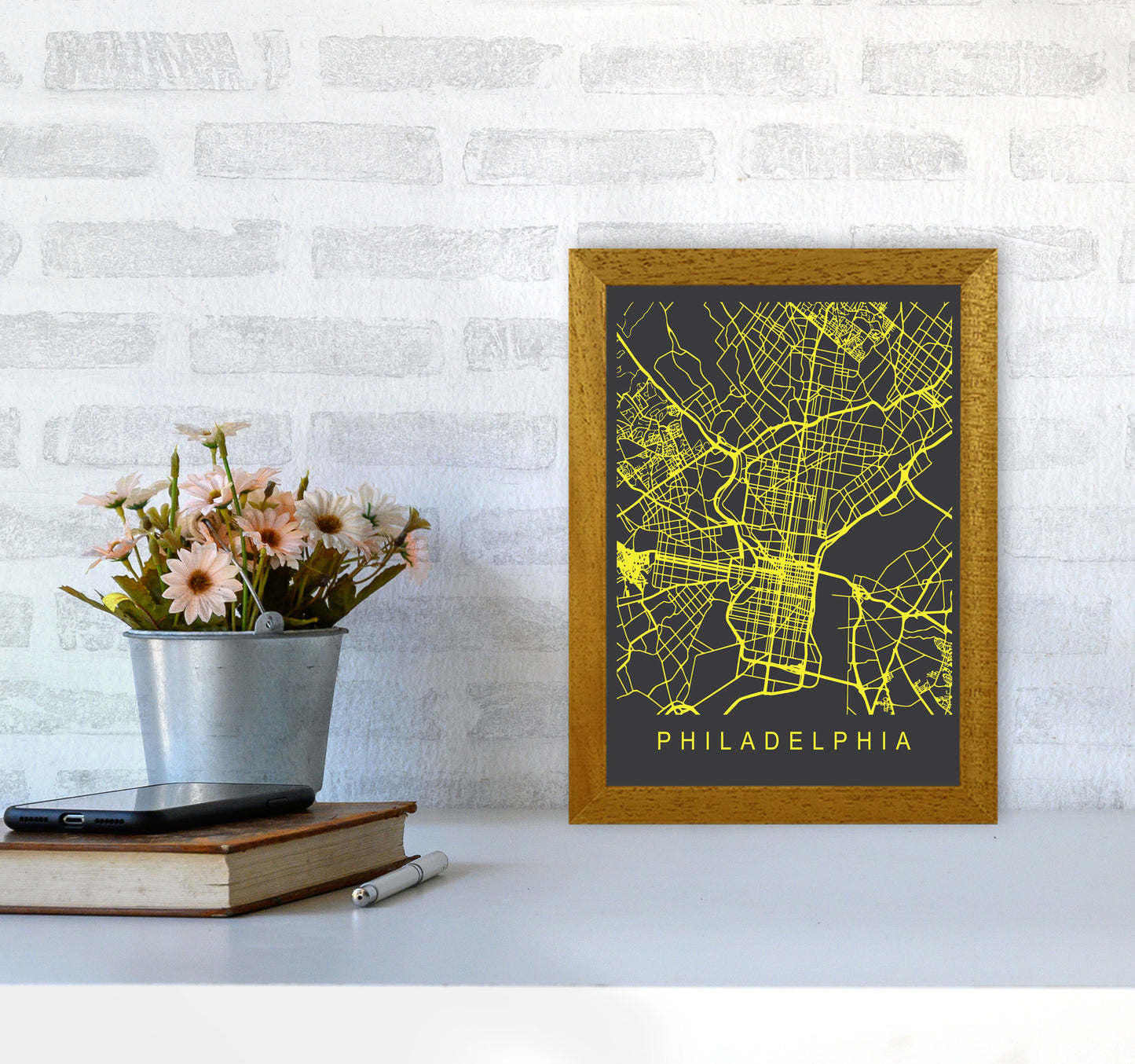 Philadelphia Map Neon Art Print by Pixy Paper A4 Print Only