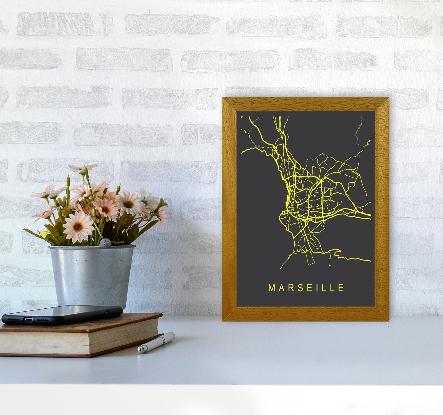 Marseille Map Neon Art Print by Pixy Paper A4 Print Only