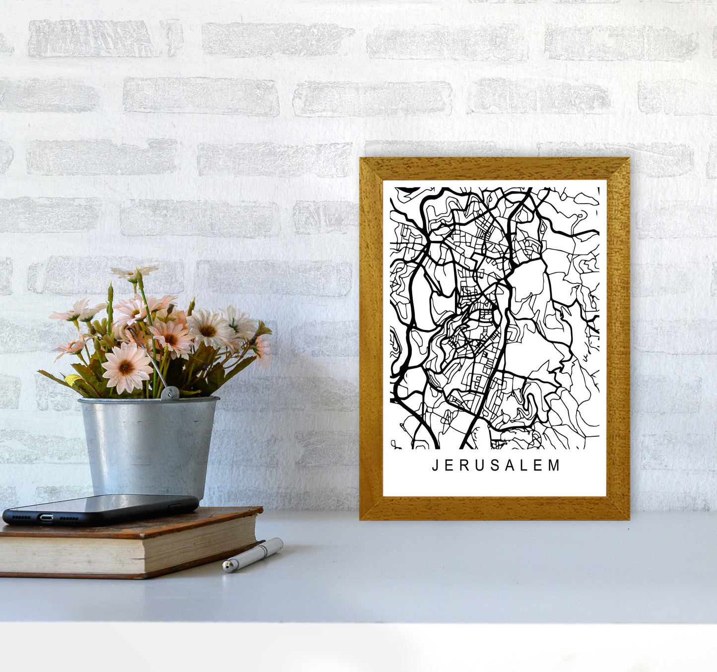 Jerusalem Map Art Print by Pixy Paper A4 Print Only