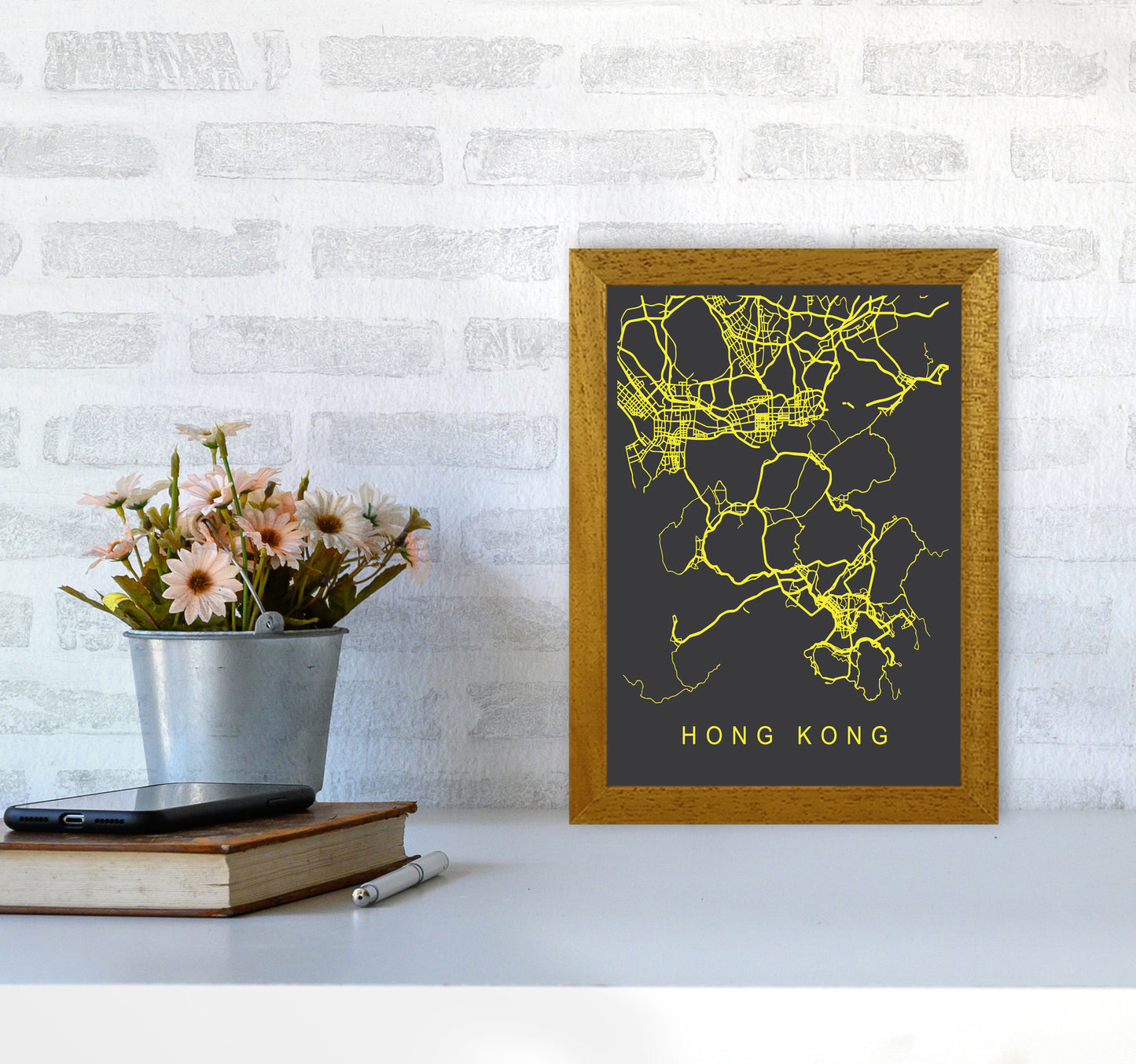 Hong Kong Map Neon Art Print by Pixy Paper A4 Print Only