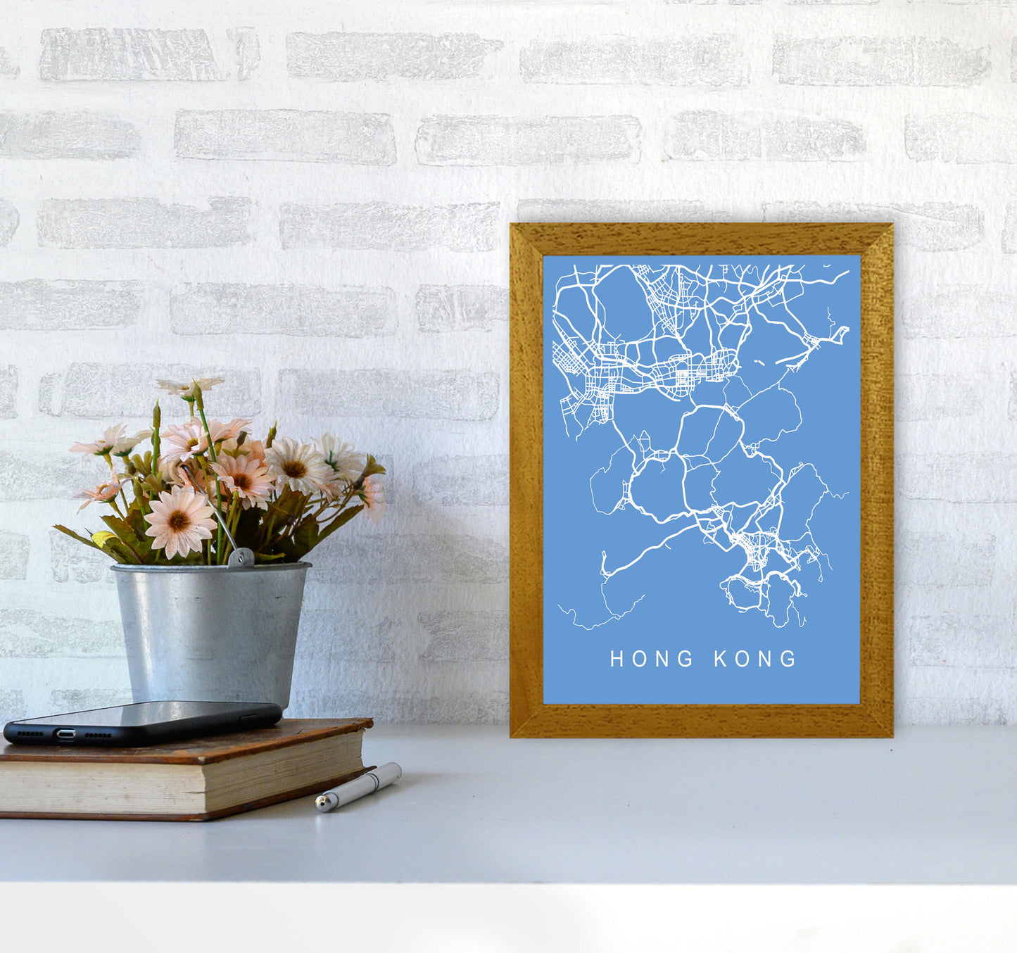 Hong Kong Map Blueprint Art Print by Pixy Paper A4 Print Only