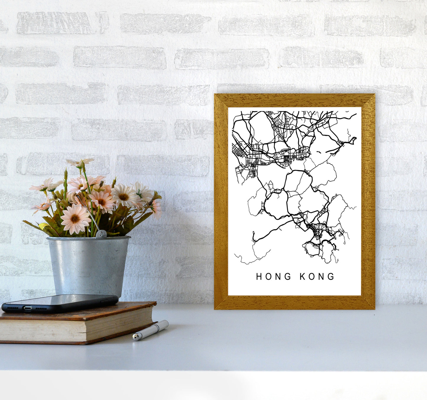 Hong Kong Map Art Print by Pixy Paper A4 Print Only