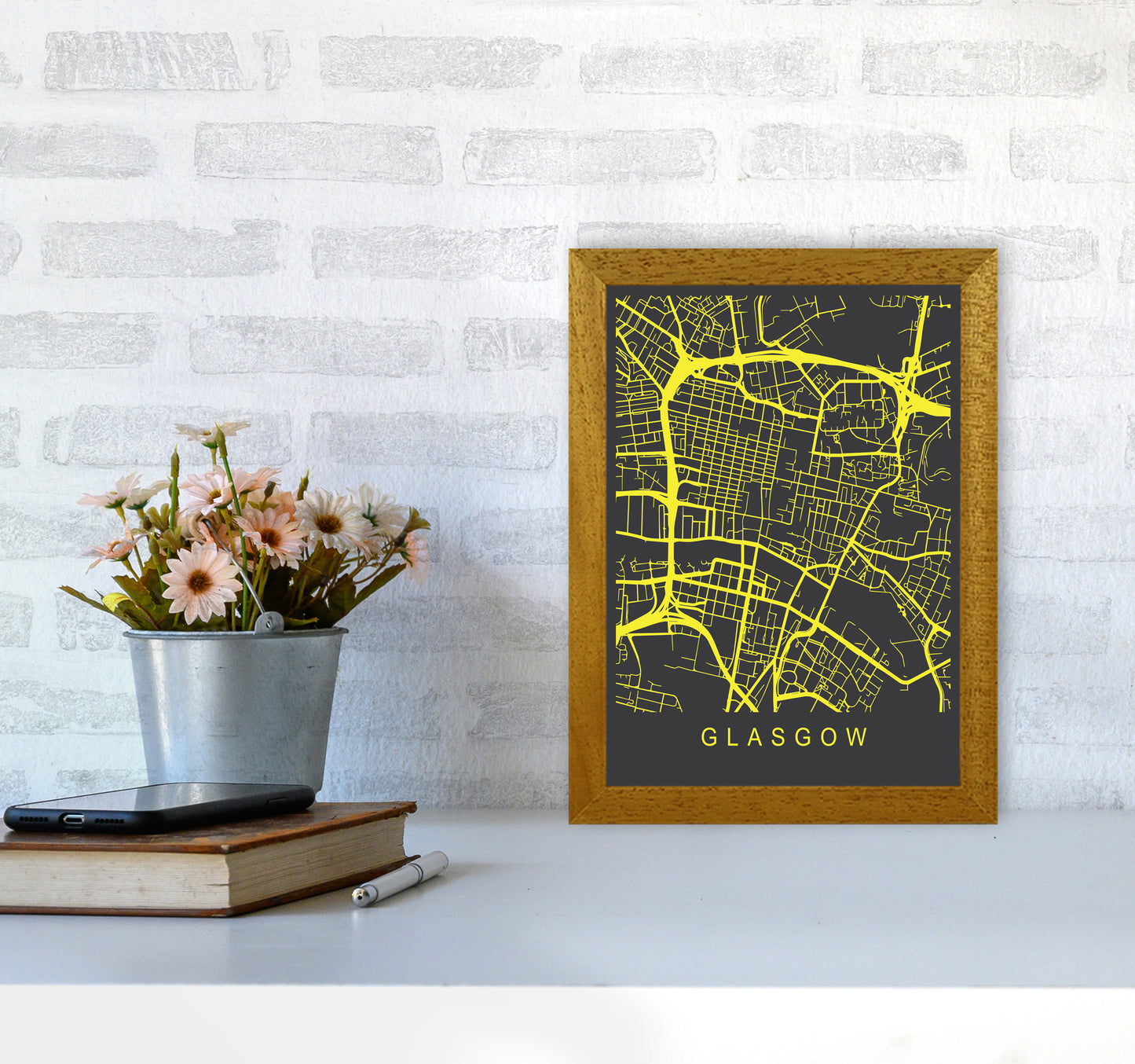 Glasgow Map Neon Art Print by Pixy Paper A4 Print Only