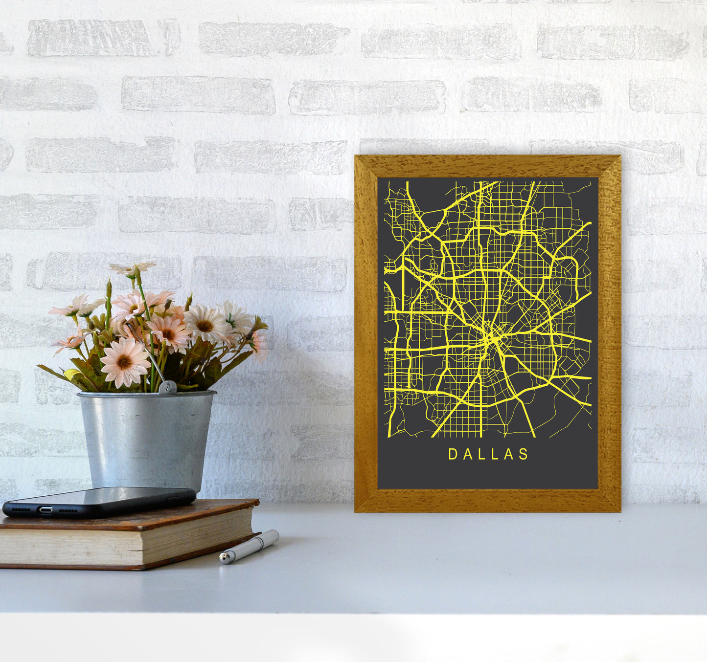 Dallas Map Neon Art Print by Pixy Paper A4 Print Only
