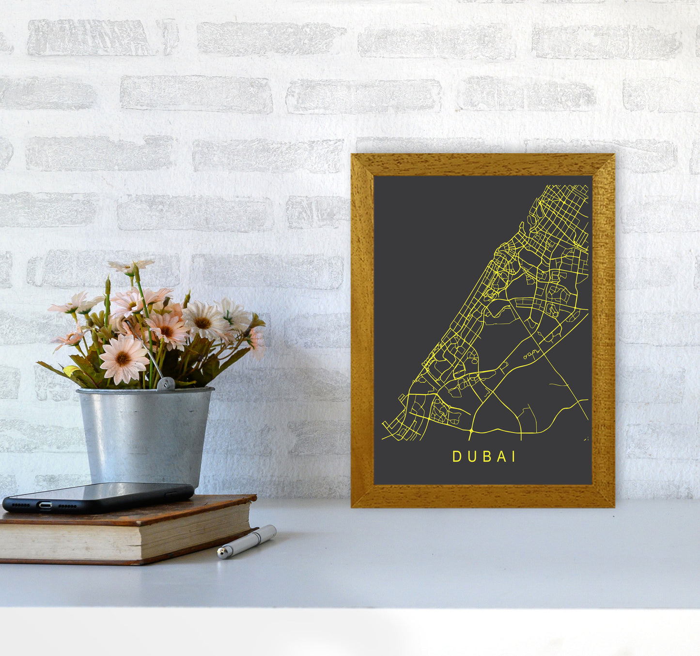 Dubai Map Neon Art Print by Pixy Paper A4 Print Only