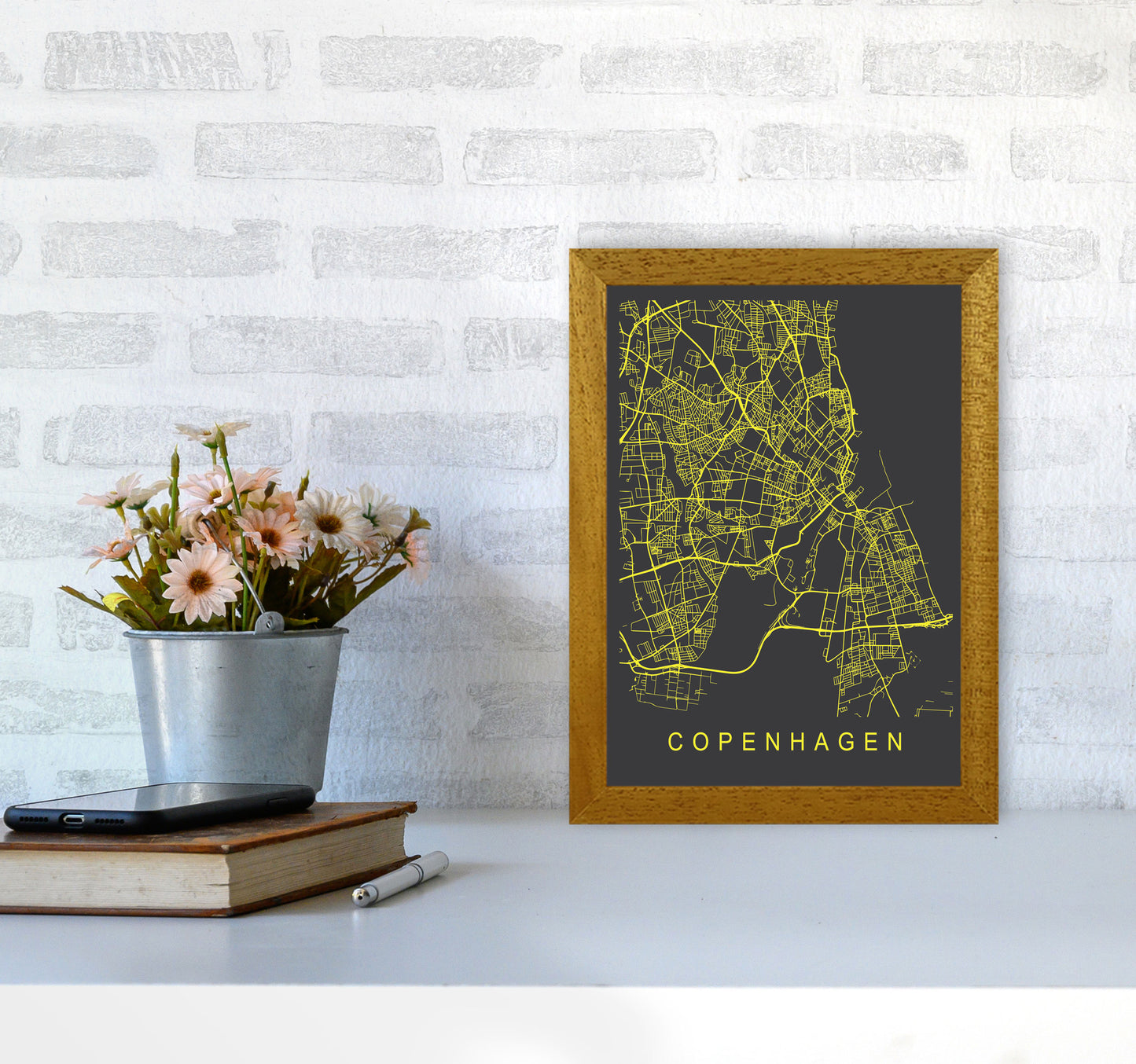 Copenhagen Map Neon Art Print by Pixy Paper A4 Print Only