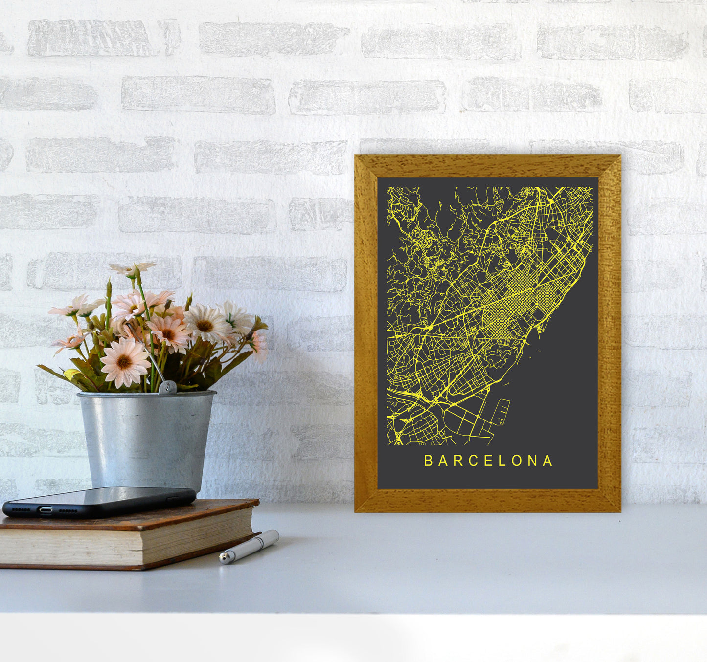 Barcelona Map Neon Art Print by Pixy Paper A4 Print Only