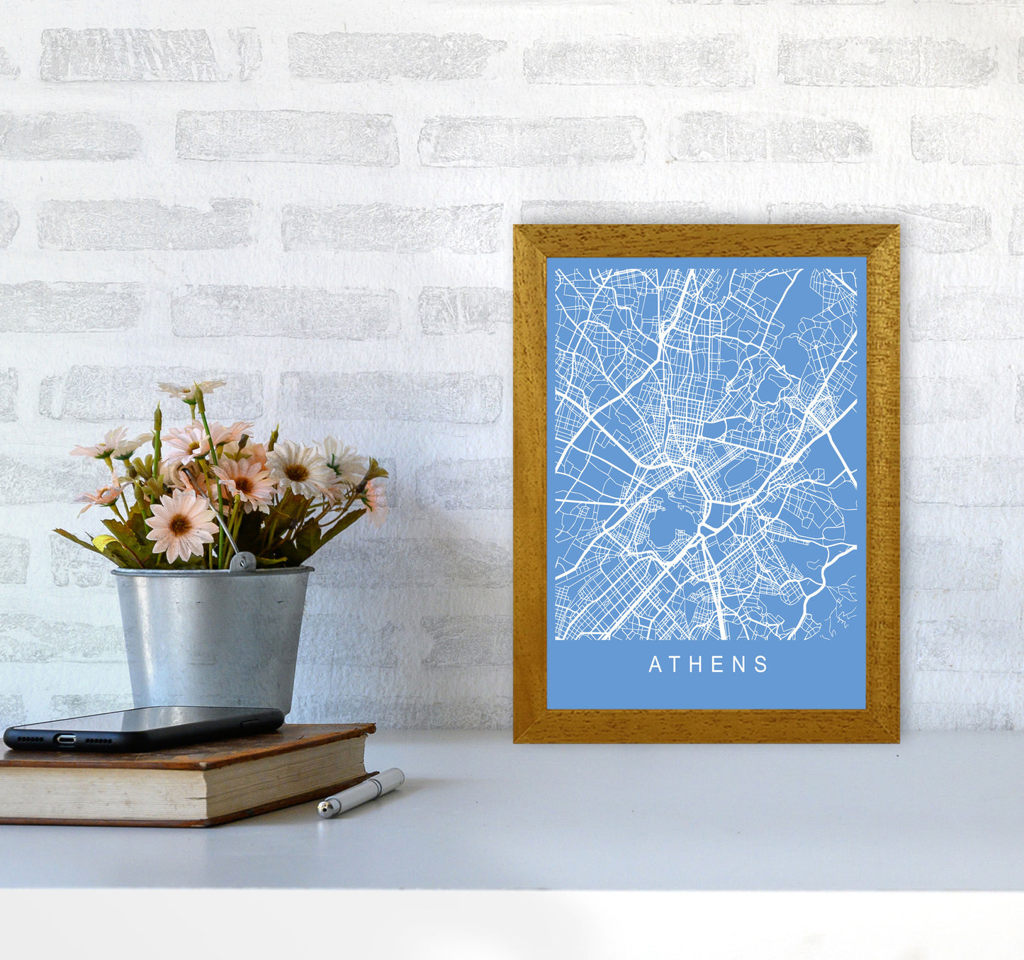 Athens Map Blueprint Art Print by Pixy Paper A4 Print Only