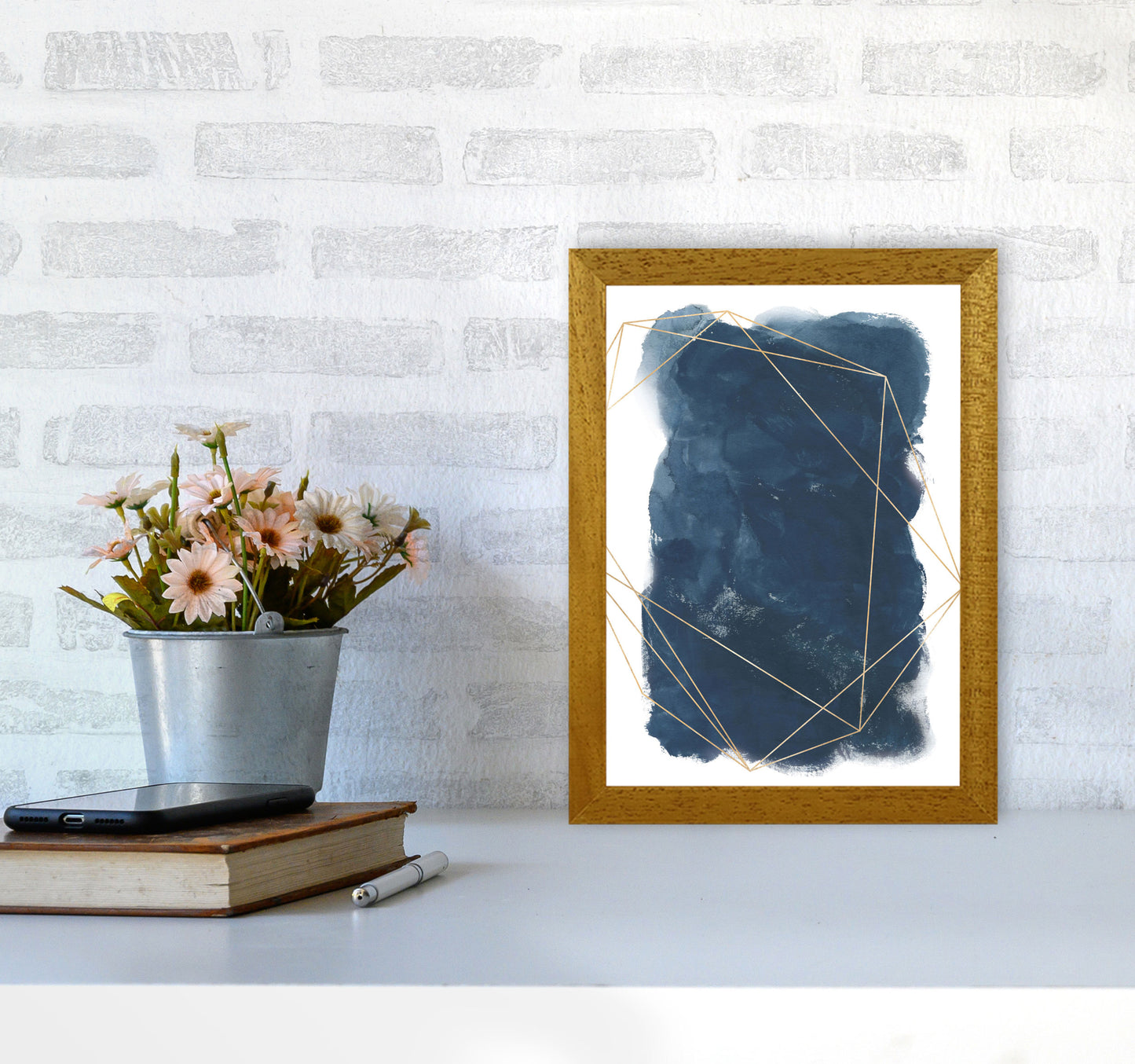 Aztec Navy Watercolour Art Print by Pixy Paper A4 Print Only