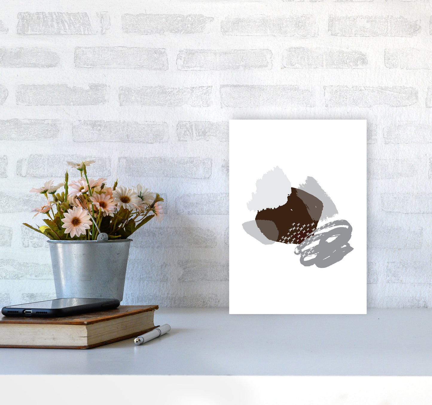 Grey And Black Mismatch Abstract Modern Print A4 Black Frame