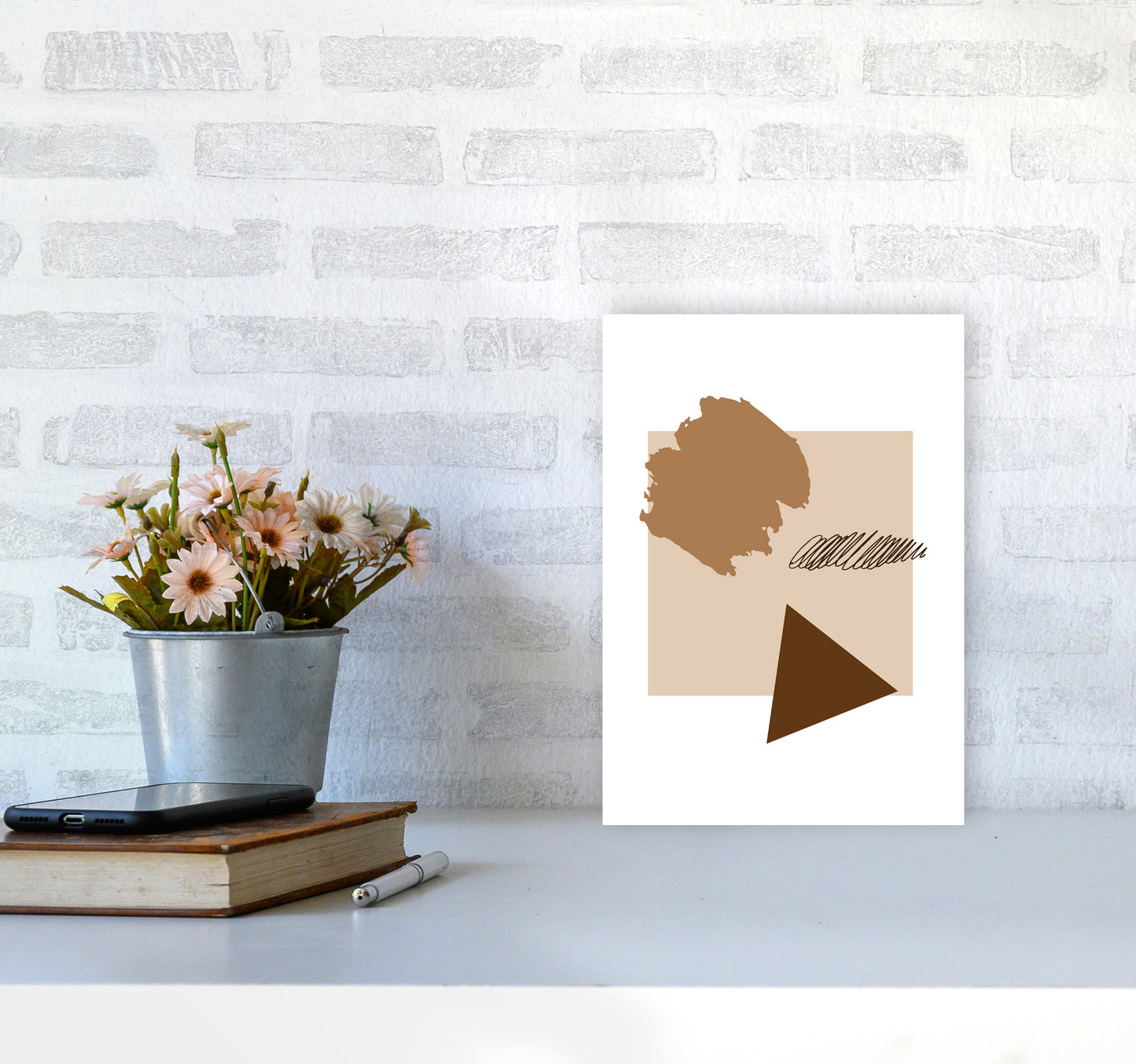 Taupe Square Mismatch Abstract Modern Print A4 Black Frame