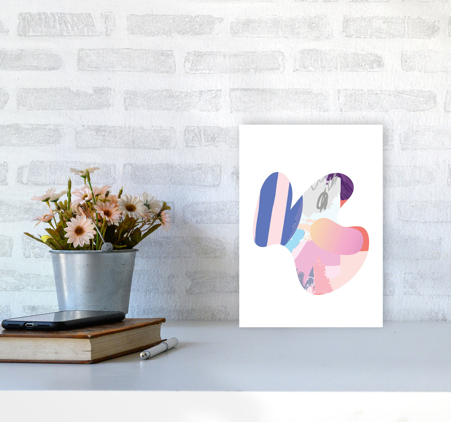 Pink Abstract Butterfly Shape Modern Print A4 Black Frame