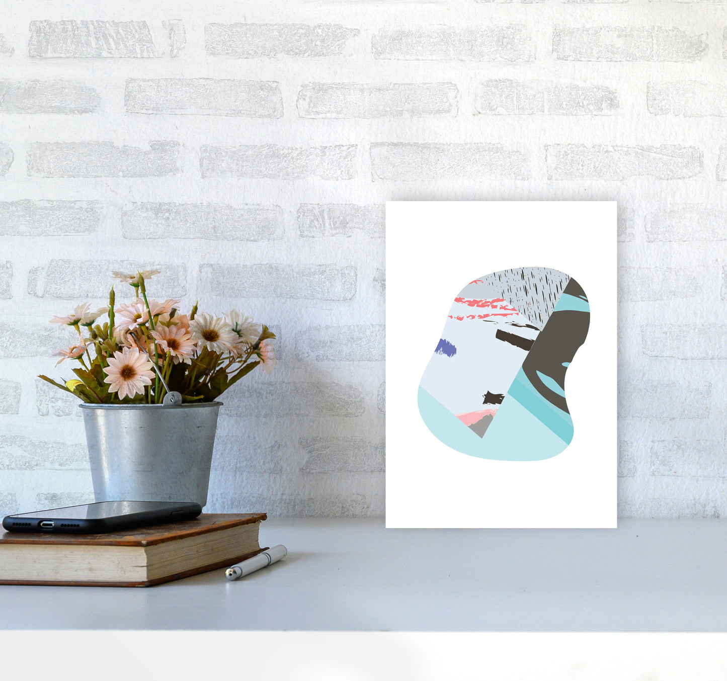 Teal Abstract Patterns Shape Modern Print A4 Black Frame