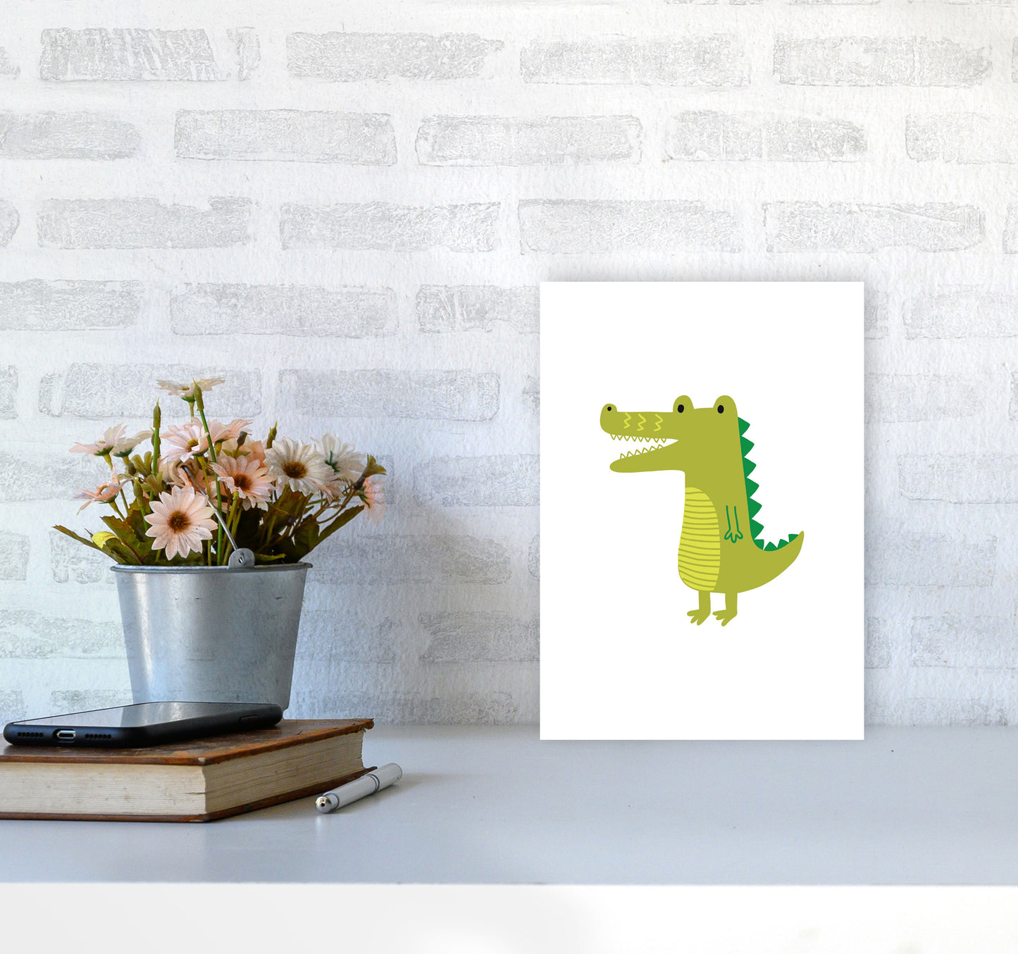 Children's Animals, Alligator Modern Print A4 Black Frame