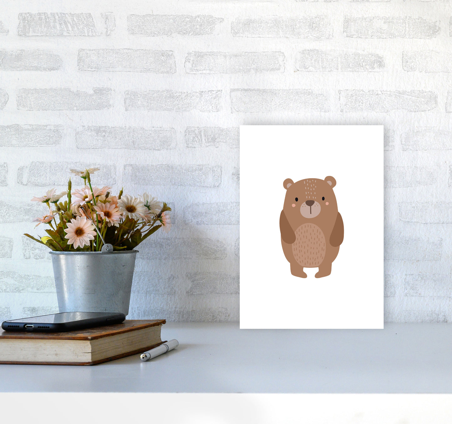 Children's Animals, Bear Modern Print A4 Black Frame