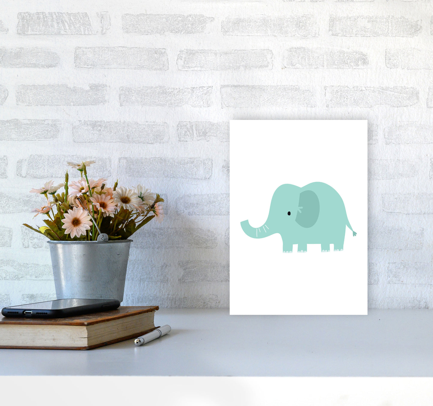 Children's Animals, Elephant Modern Print A4 Black Frame