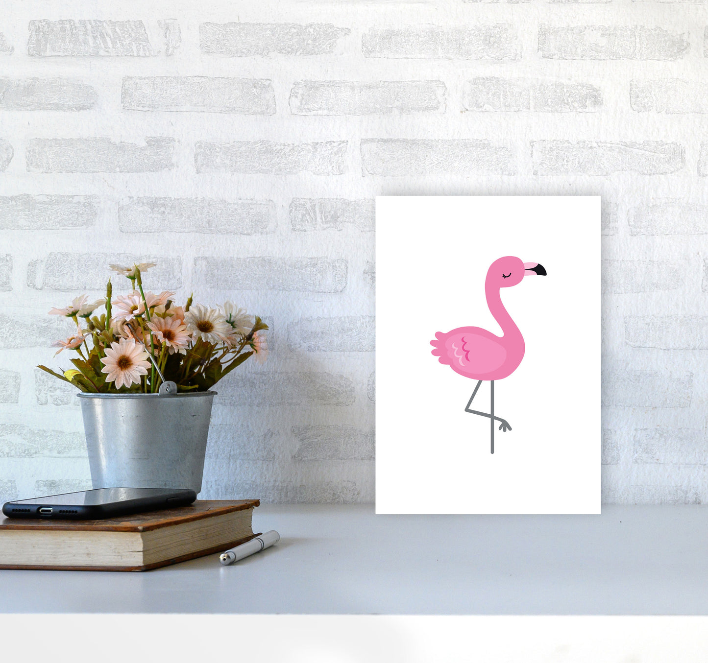 Children's Animals, Flamingo Modern Print A4 Black Frame