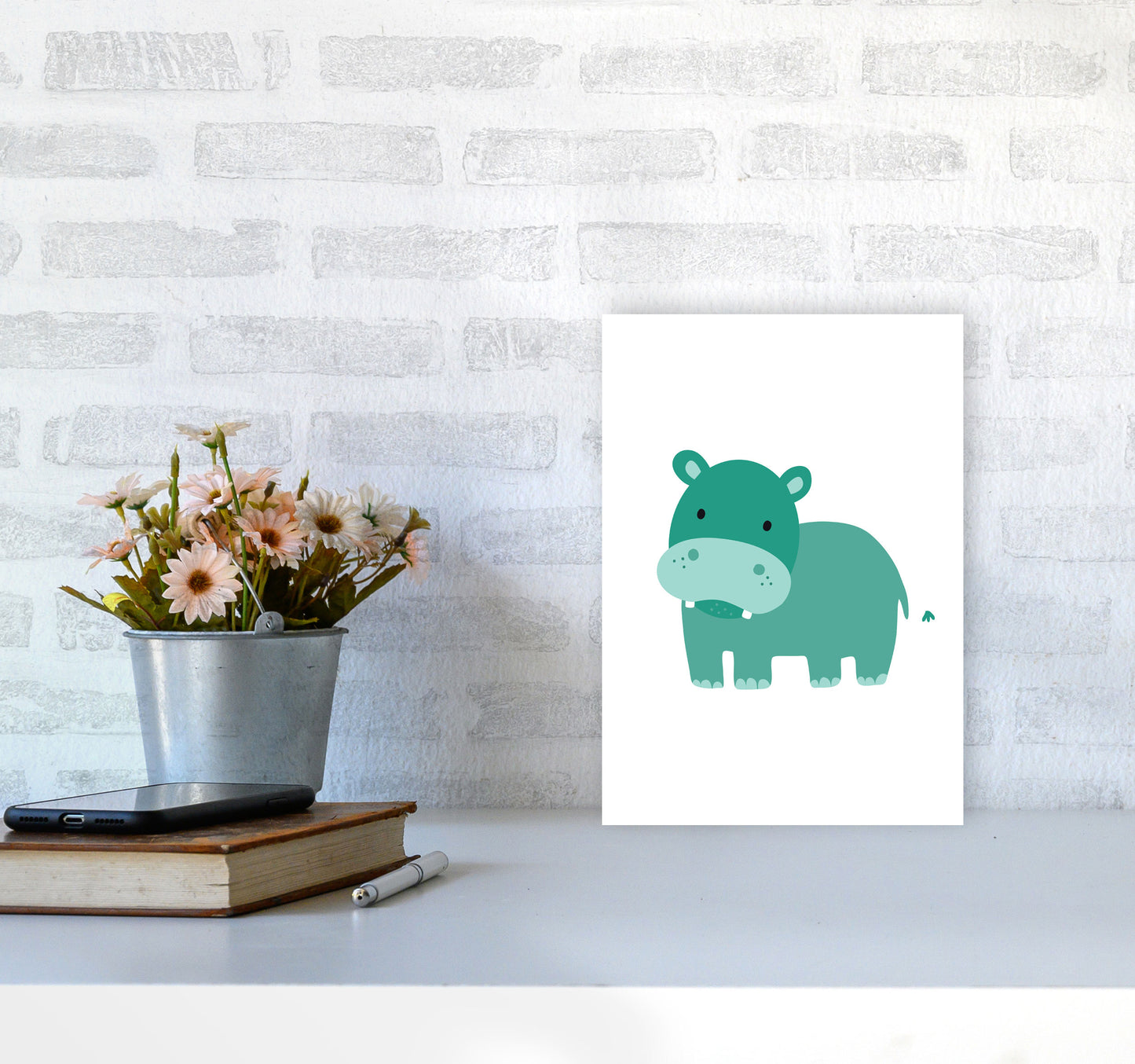 Children's Animals, Hippo Modern Print A4 Black Frame