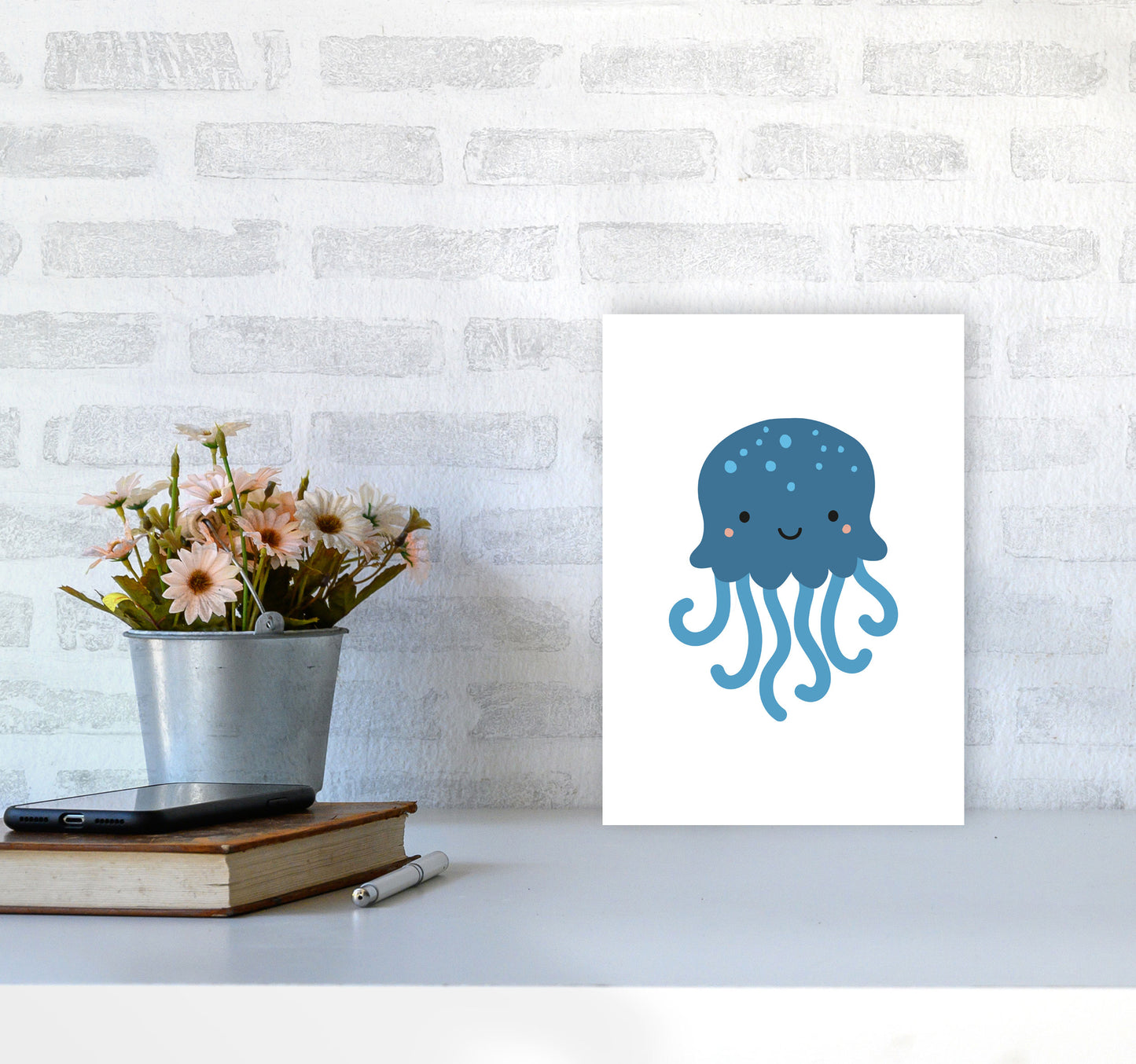 Children's Animals, Jellyfish Modern Print A4 Black Frame