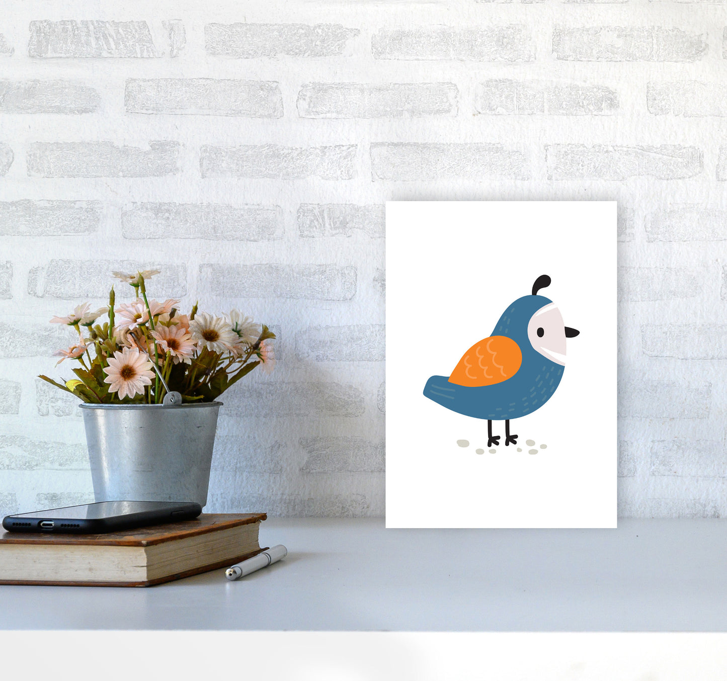 Children's Animals, Quail Modern Print A4 Black Frame