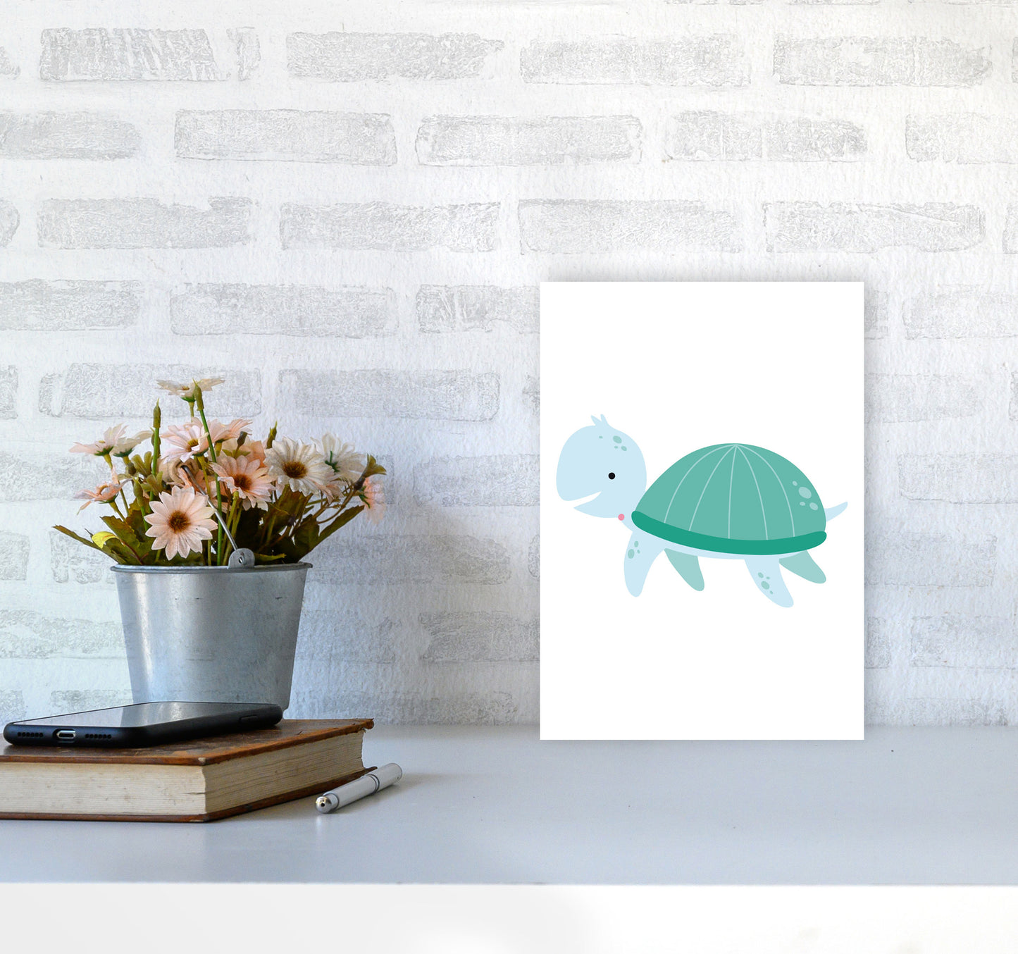 Children's Animals, Turtle Modern Print A4 Black Frame