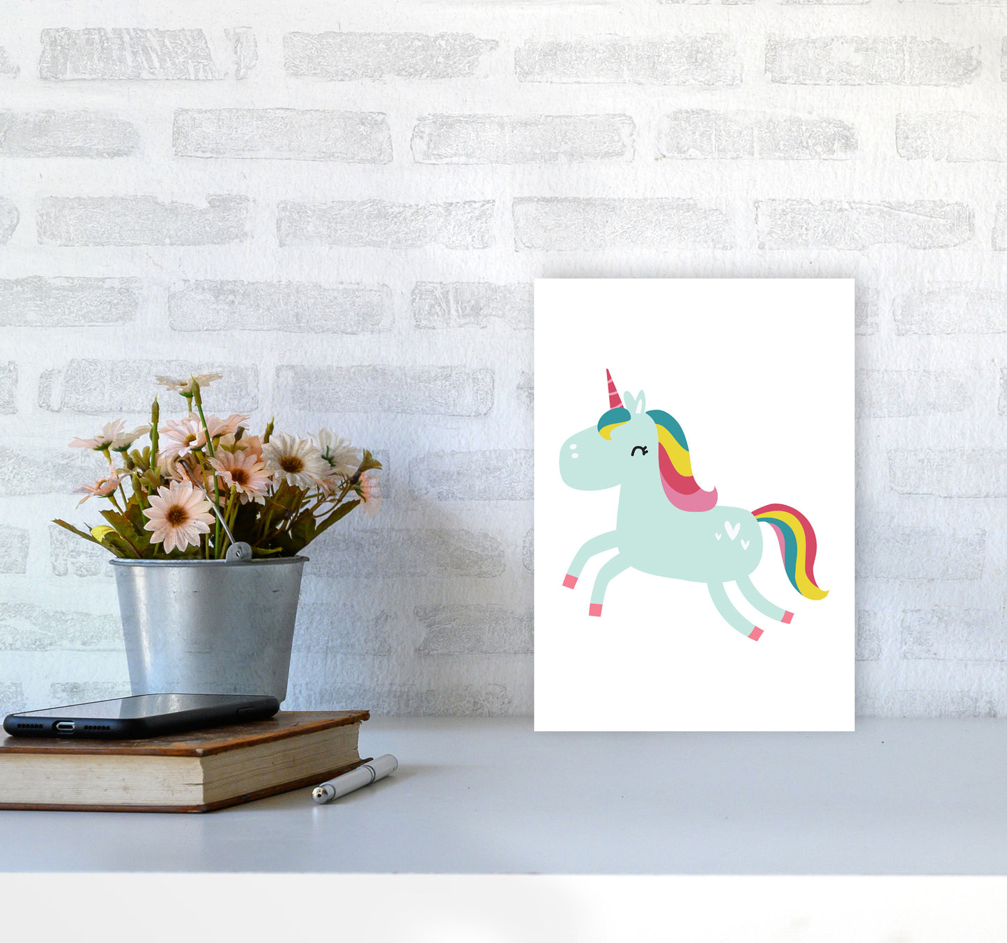 Children's Animals, Unicorn Modern Print A4 Black Frame