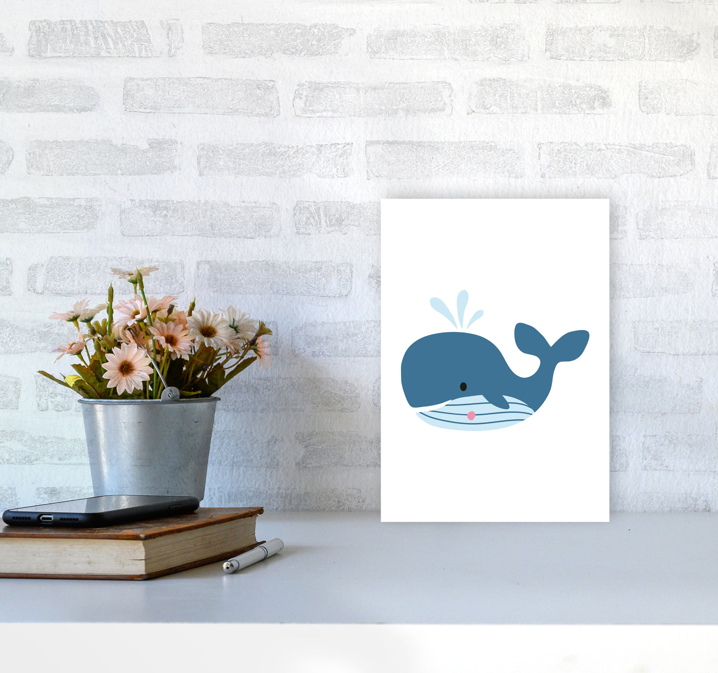 Children's Animals, Whale Modern Print A4 Black Frame