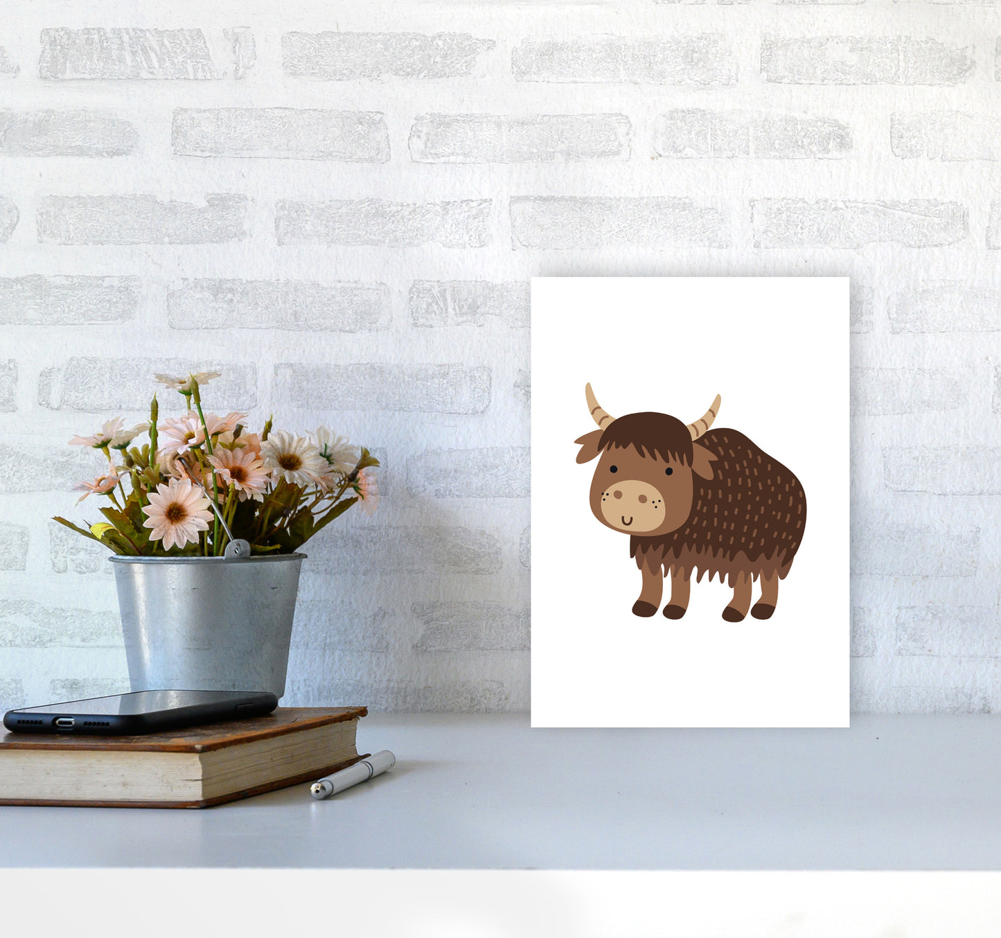 Children's Animals, Yak Modern Print A4 Black Frame