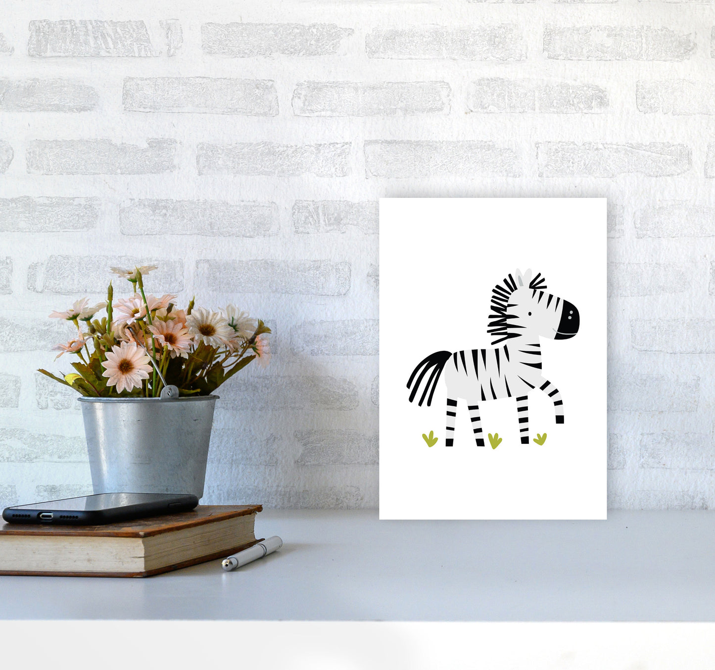 Children's Animals, Zebra Modern Print A4 Black Frame