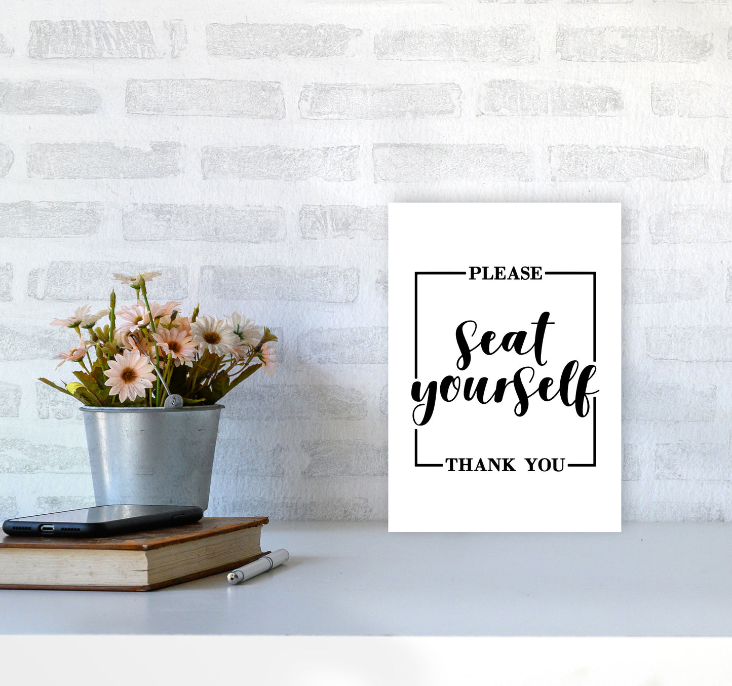 Seat Yourself, Bathroom Modern Print, Framed Bathroom Wall Art A4 Black Frame
