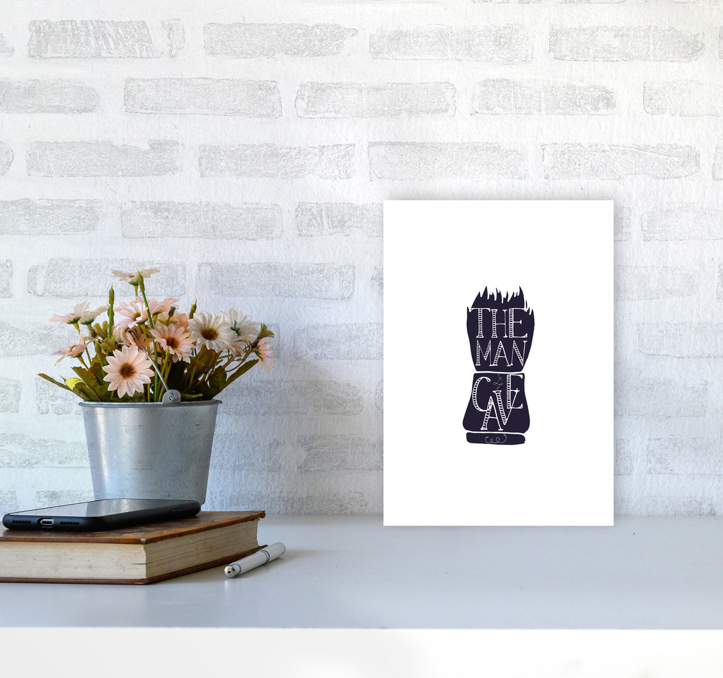 The Man Cave 2 Modern Print, Framed Bathroom Wall Art A4 Black Frame