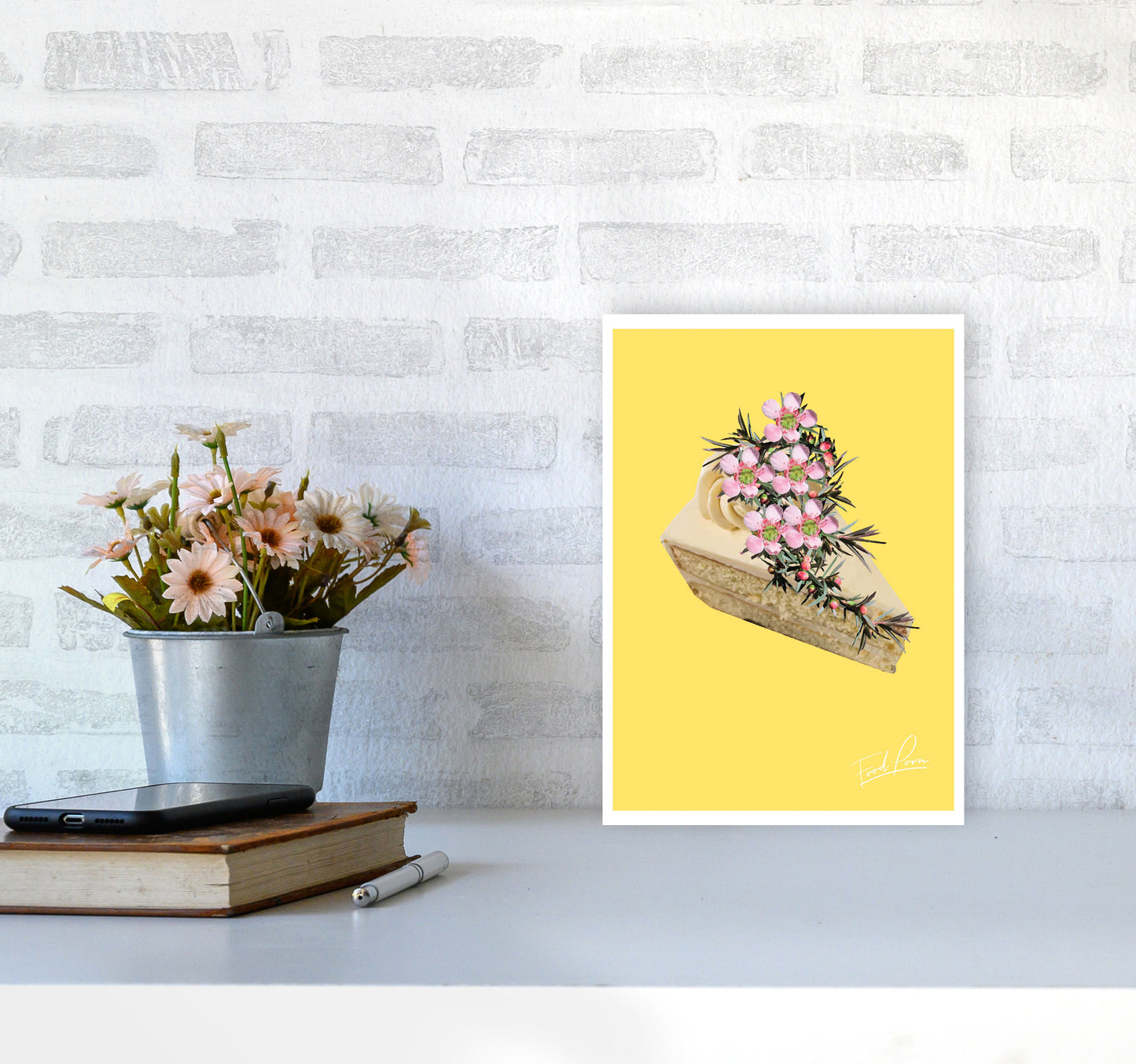 Yellow Cake Food Print, Framed Kitchen Wall Art A4 Black Frame