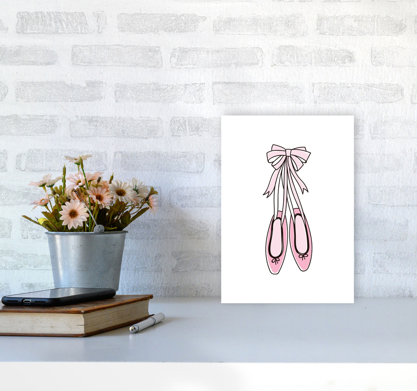 Ballerina Shoes Framed Nursey Wall Art Print A4 Black Frame
