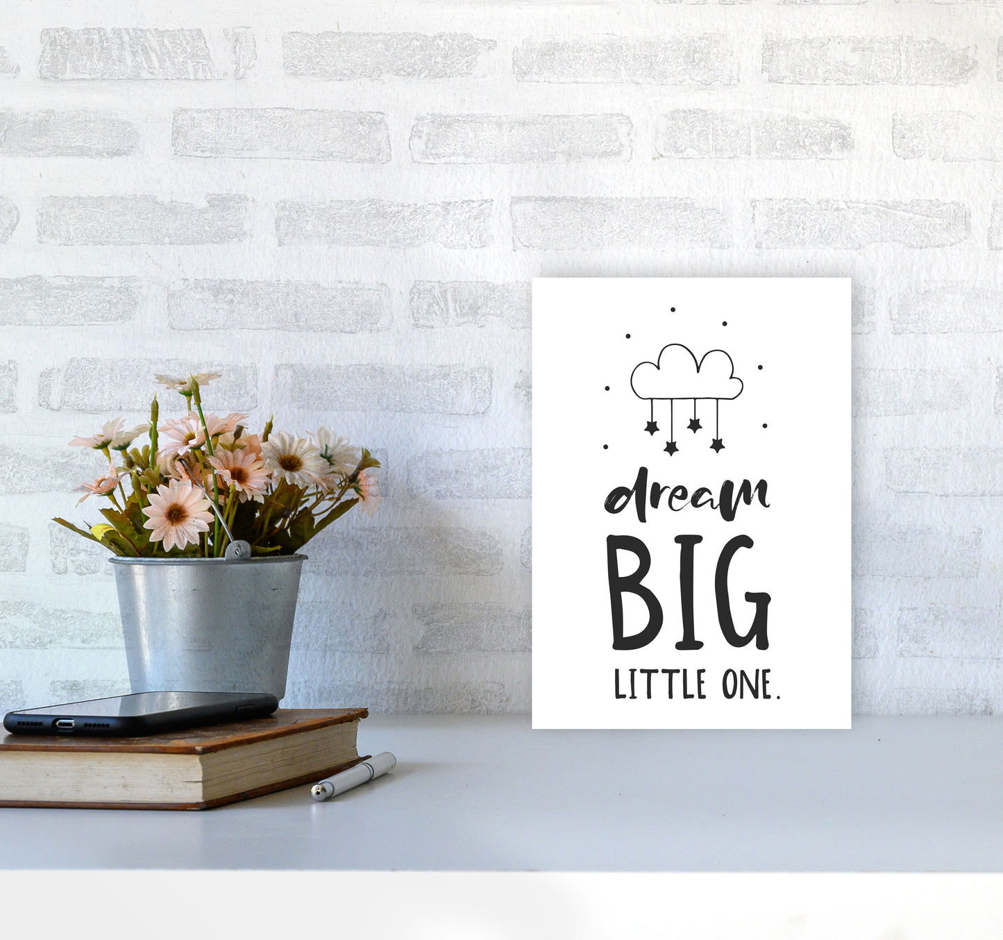 Dream Big Little One Black Framed Nursey Wall Art Print A4 Black Frame