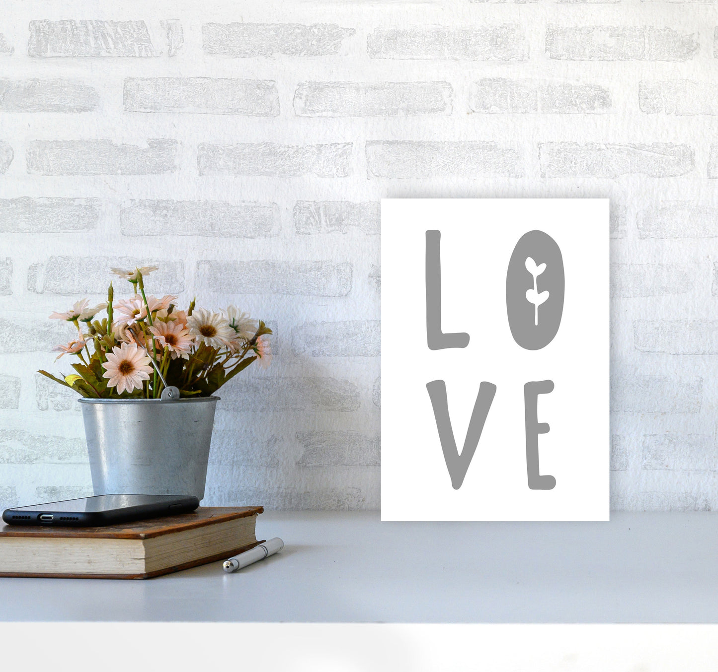 Love Grey Framed Typography Wall Art Print A4 Black Frame