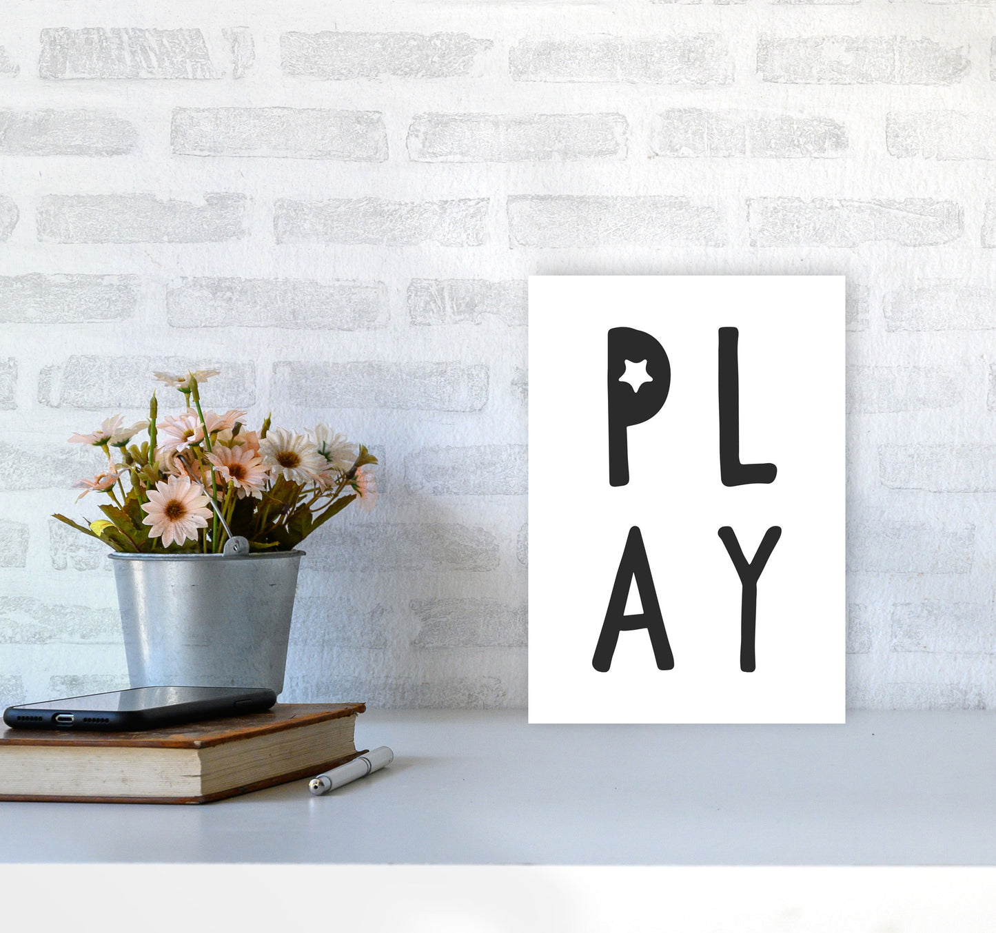 Play Black Framed Typography Wall Art Print A4 Black Frame