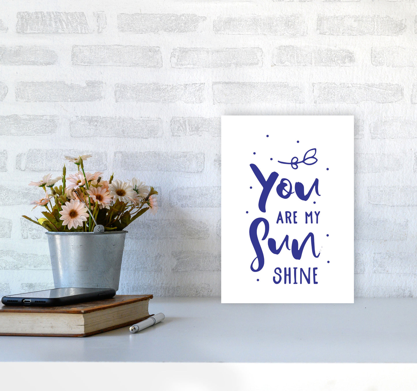 You Are My Sunshine Navy Modern Print A4 Black Frame