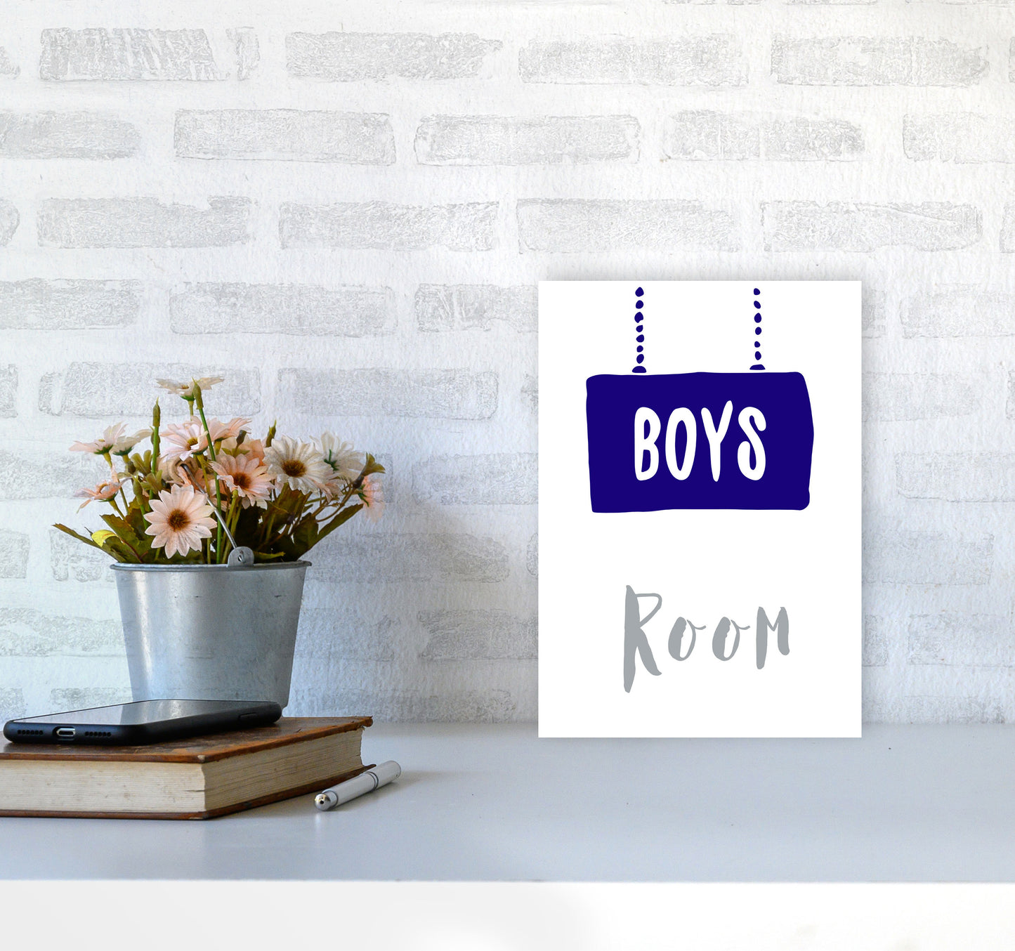 Boys Room Navy Framed Nursey Wall Art Print A4 Black Frame