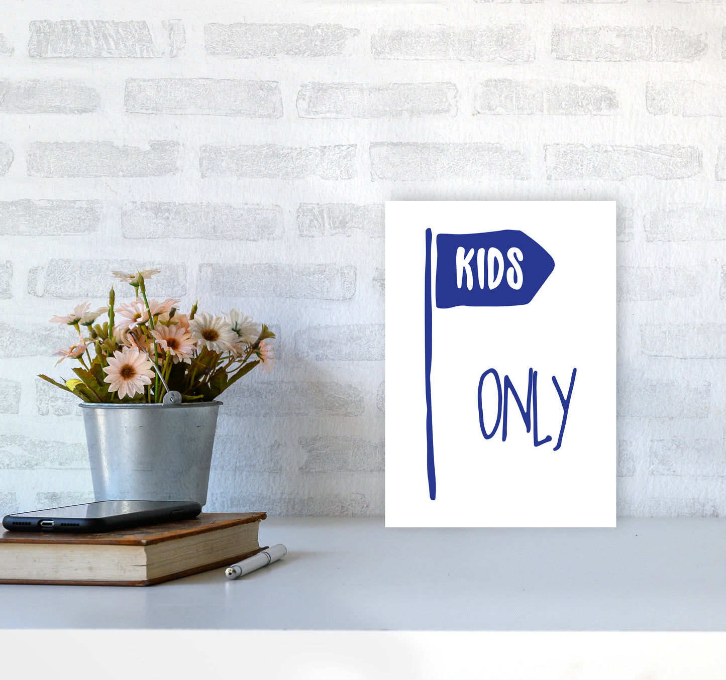 Kids Only Navy Framed Nursey Wall Art Print A4 Black Frame
