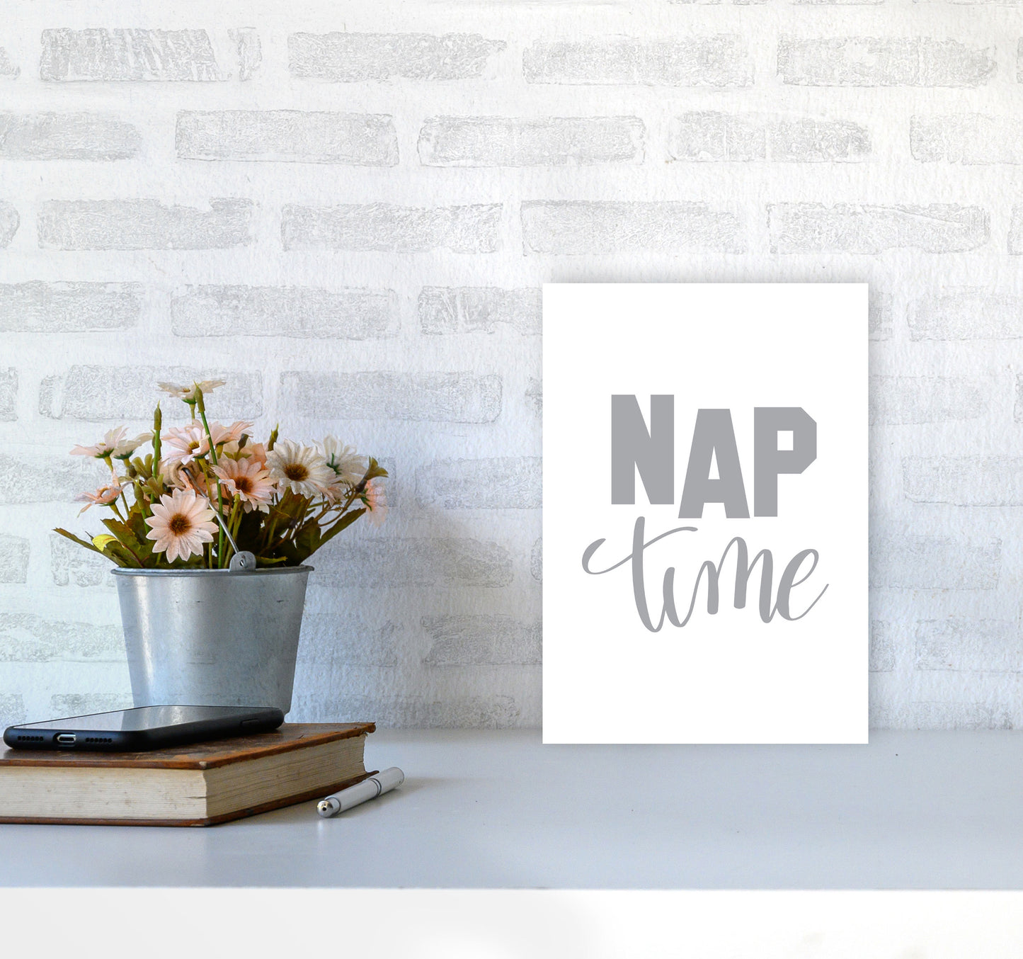 Nap Time Grey Framed Typography Wall Art Print A4 Black Frame
