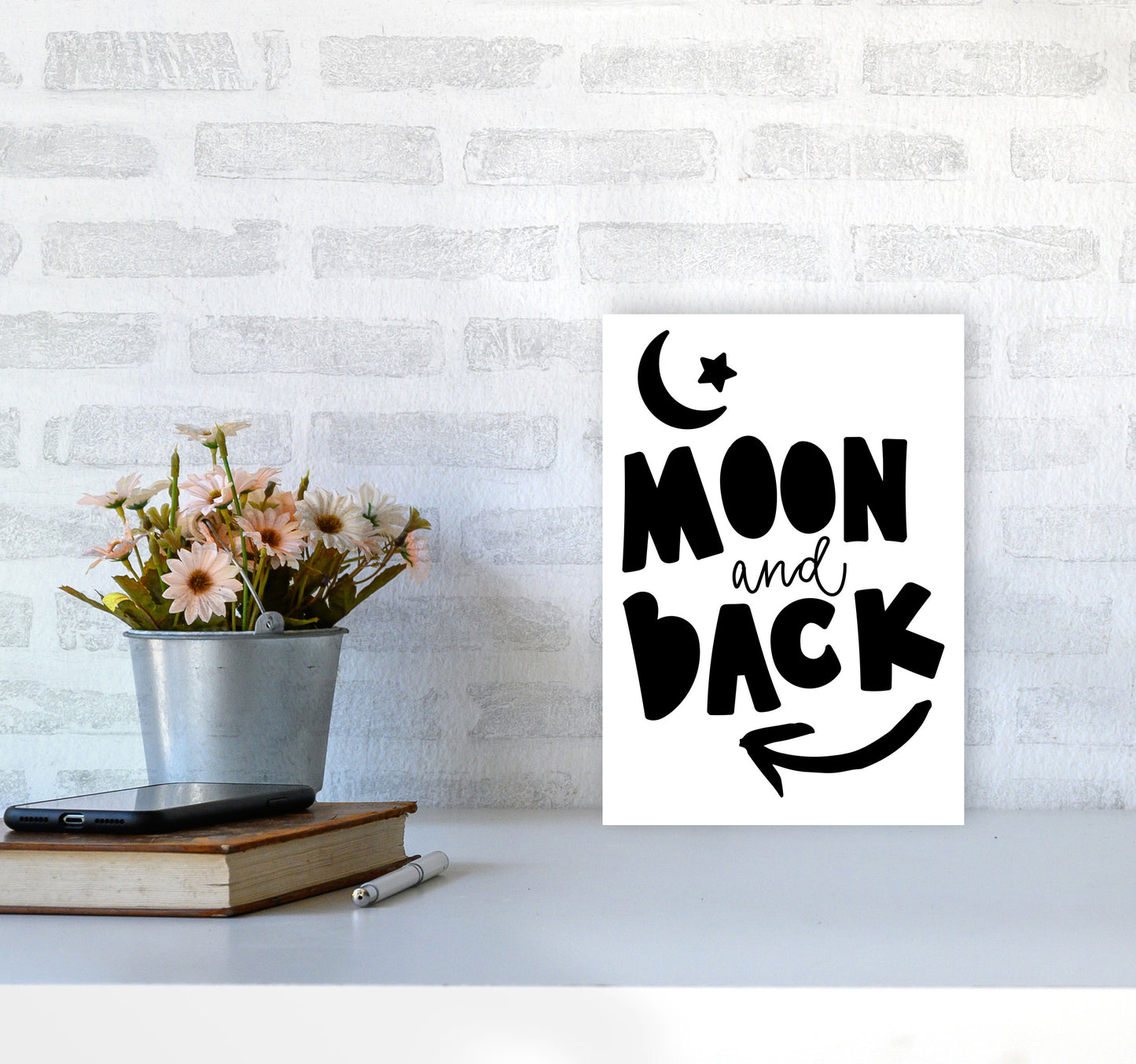 Moon And Back Black Framed Typography Wall Art Print A4 Black Frame