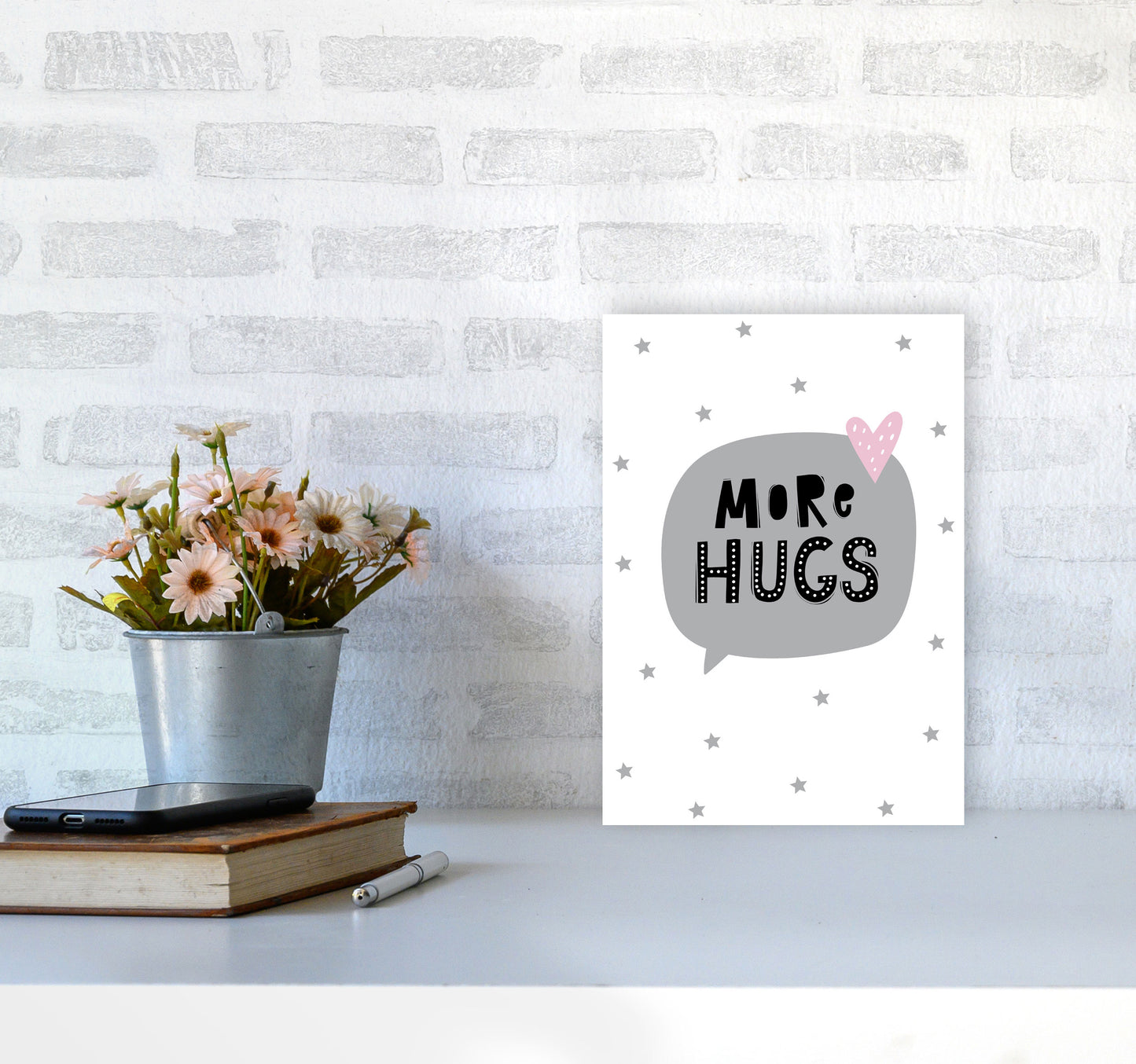 More Hugs Speech Bubble Framed Typography Wall Art Print A4 Black Frame