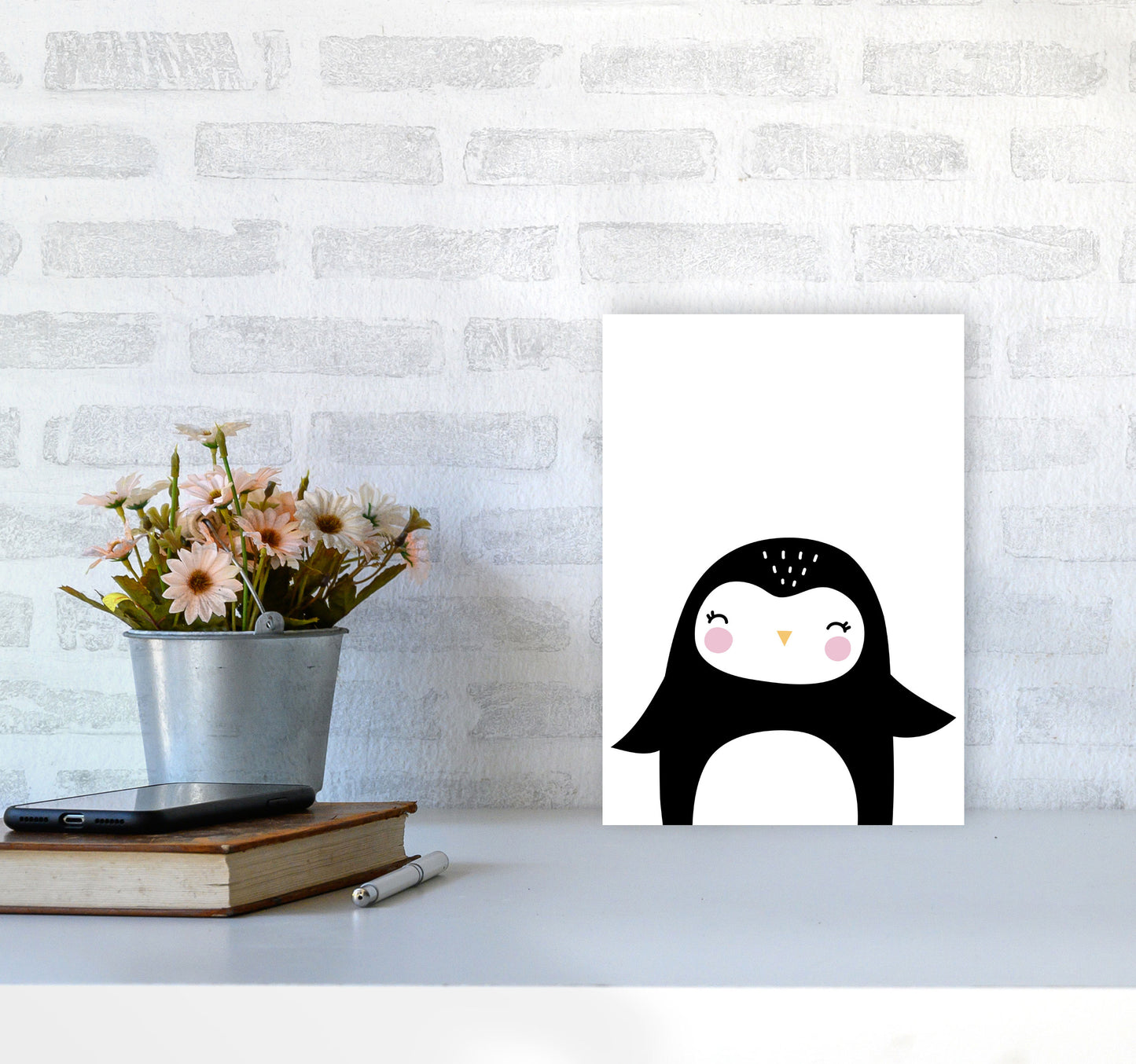 Penguin Modern Print Animal Art Print A4 Black Frame
